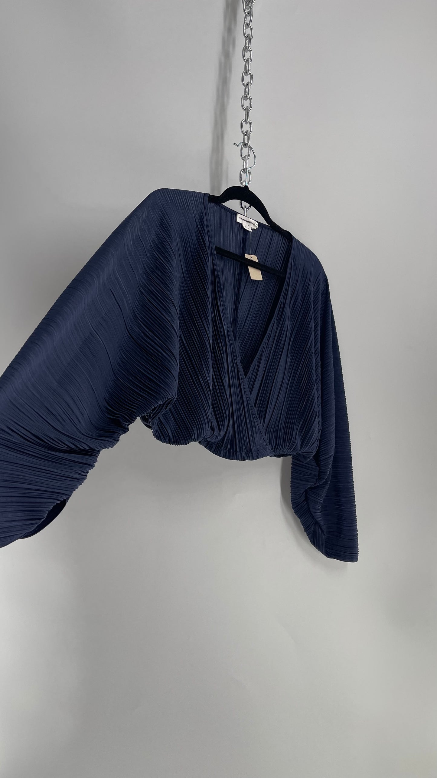 Good American Navy Blue Ribbed Slouchy Blouse (3/4)