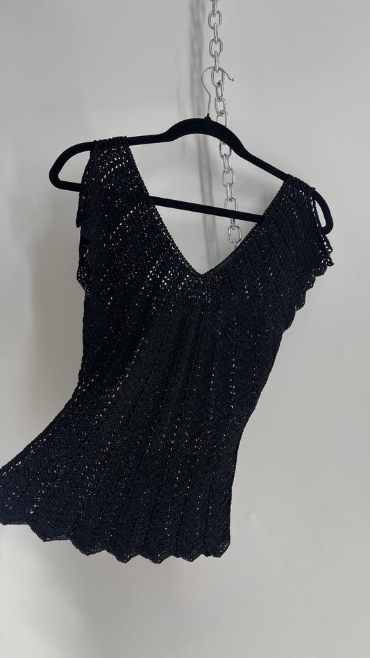 Vintage THE LIMITED Hand Knit Crochet Black Drape Sleeve Top (XS)