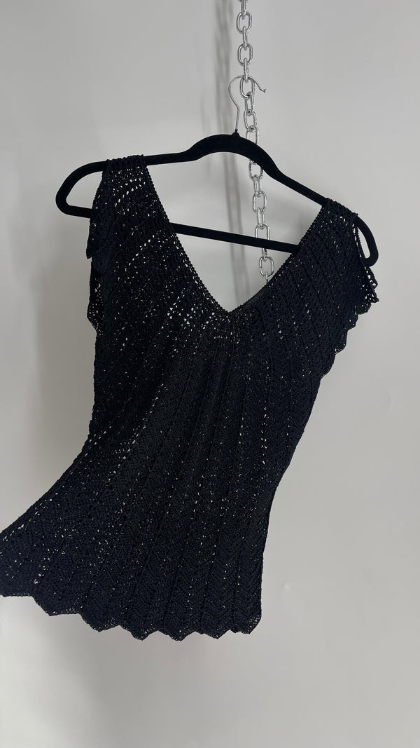 Vintage THE LIMITED Hand Knit Crochet Black Drape Sleeve Top (XS)