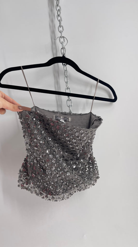 Intimately Free People Grey Beaded Tube Top with Side Zipper (Small)