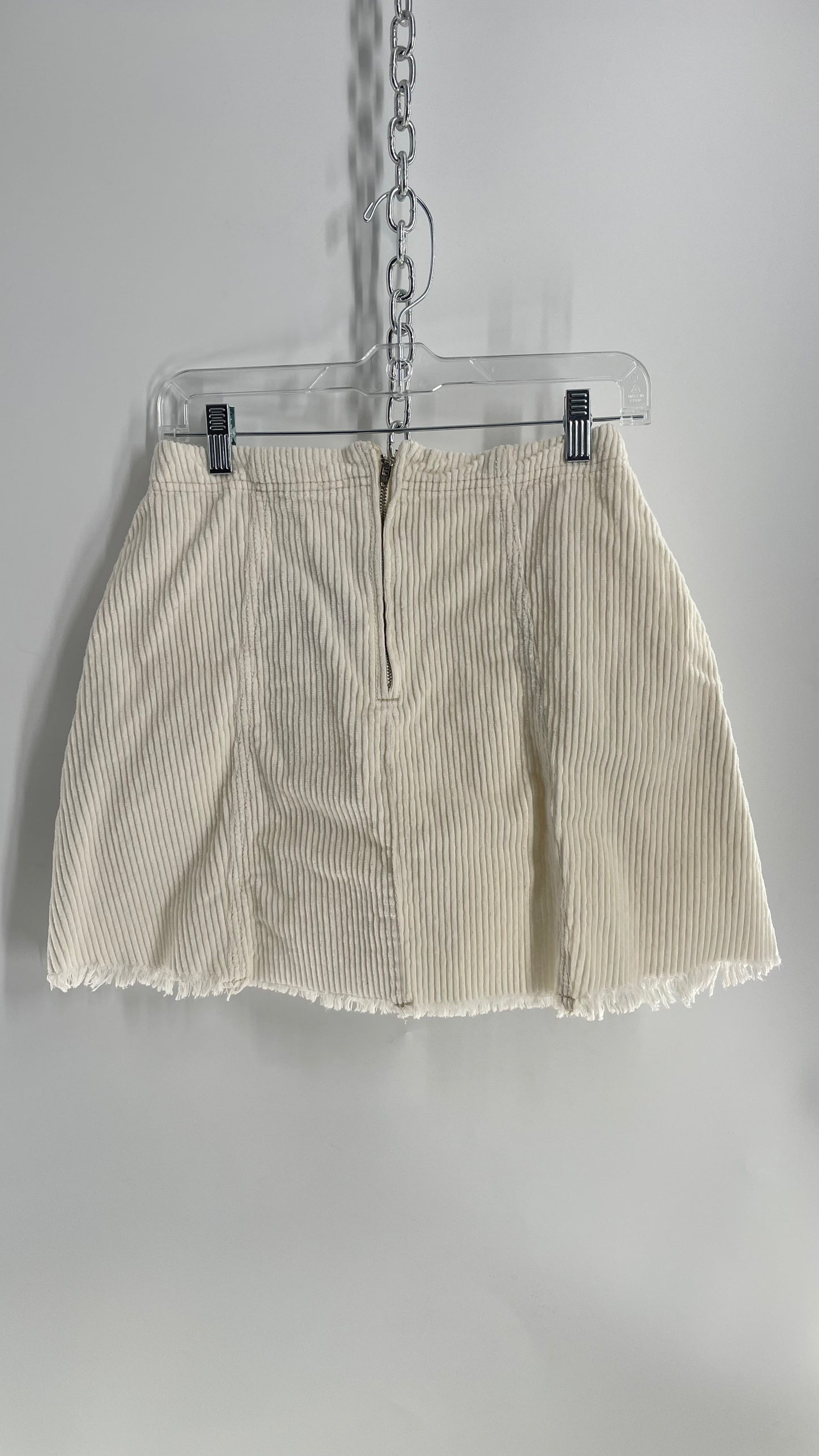 Free People White Corduroy Mini Skirt with Raw Edges (2)