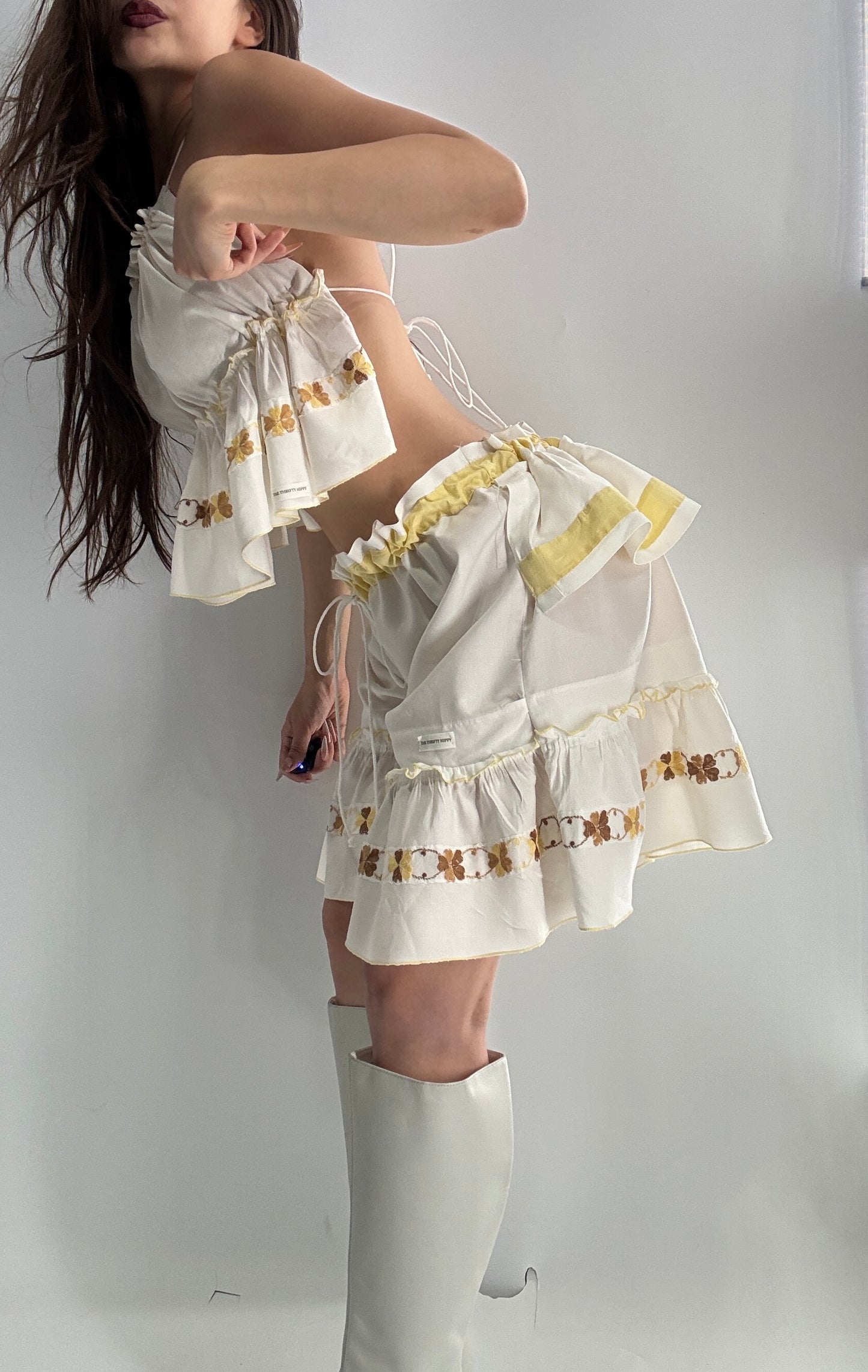Vintage Handmade Heavily Embroidered Play Set with Sailor Style Ruffled Bum (XS-XL)