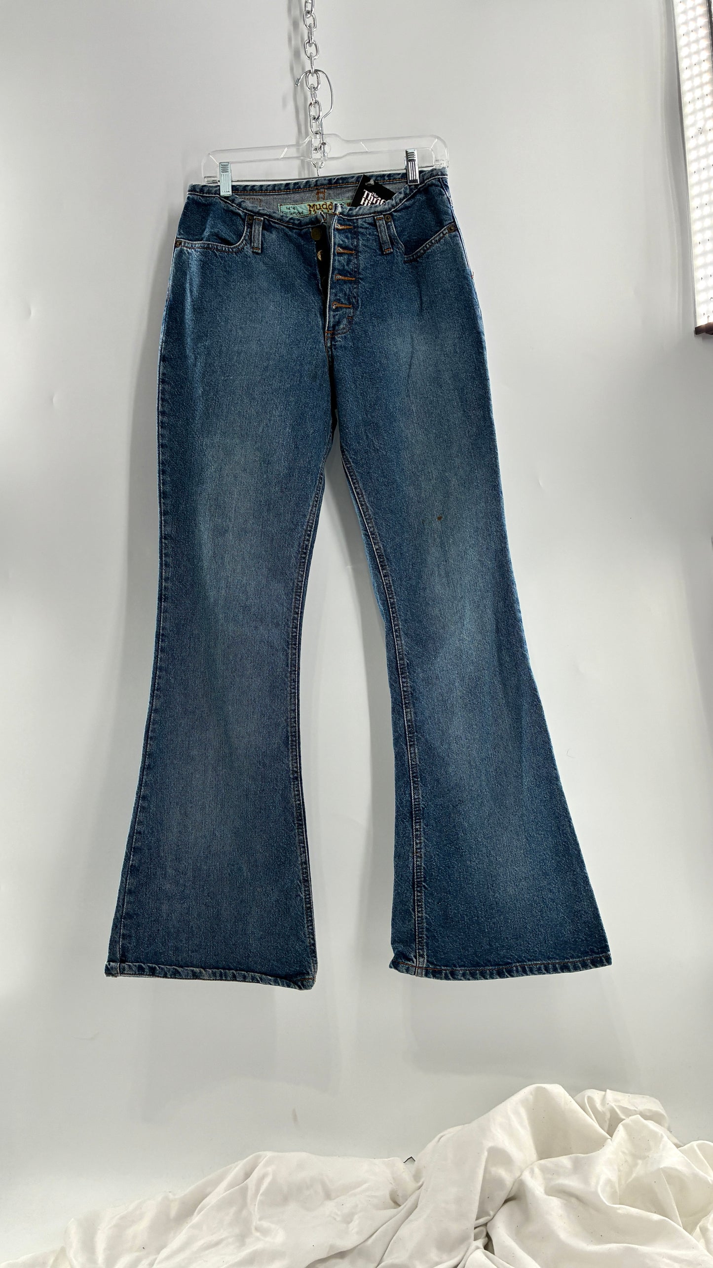Vintage 1980s MUDD Flared Button Front Jeans with Colorful Jacron (9)