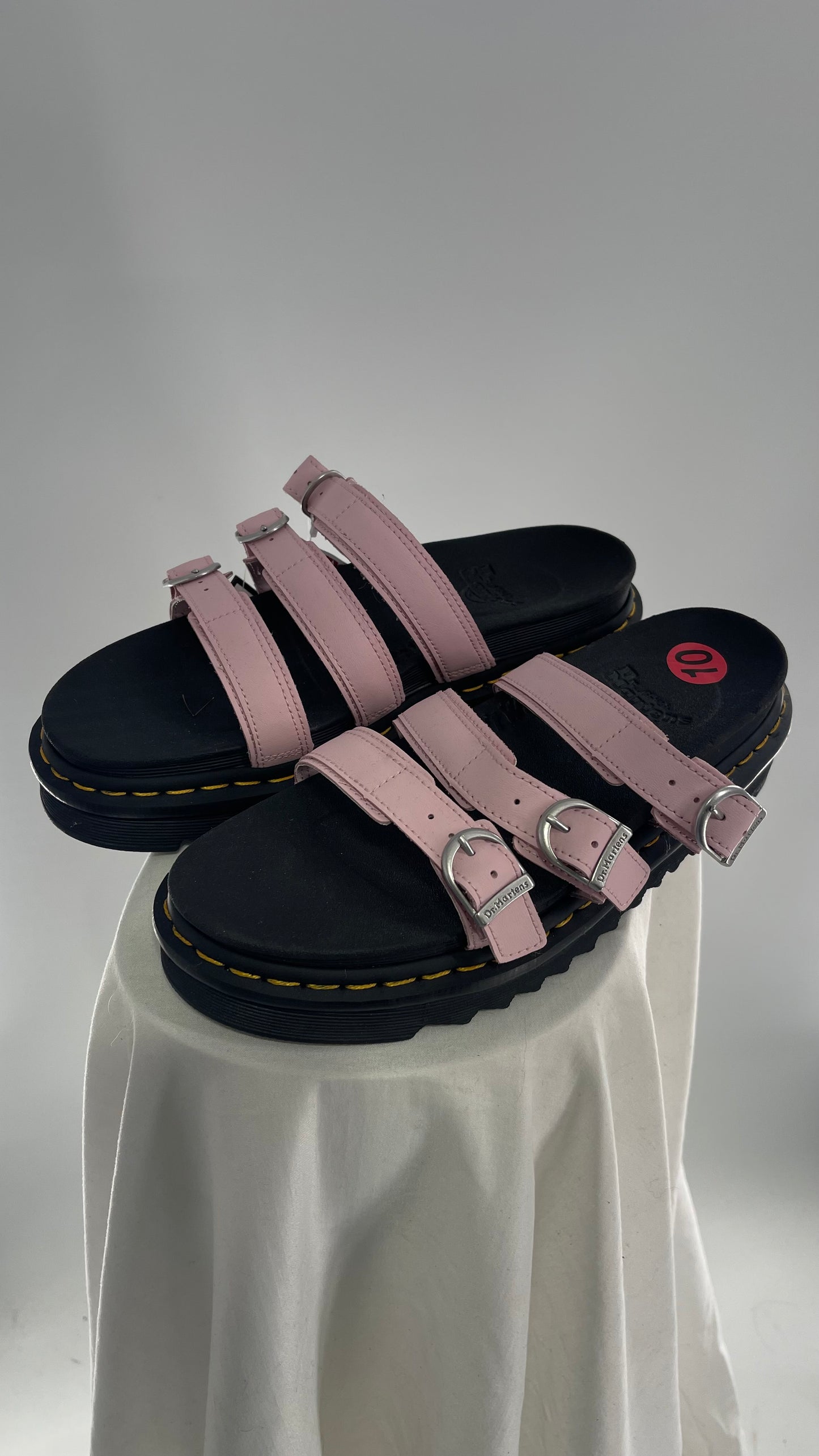 Dr. Martens Baby Pink Strappy Platform Sandal with Heavy Metal Buckle (10)