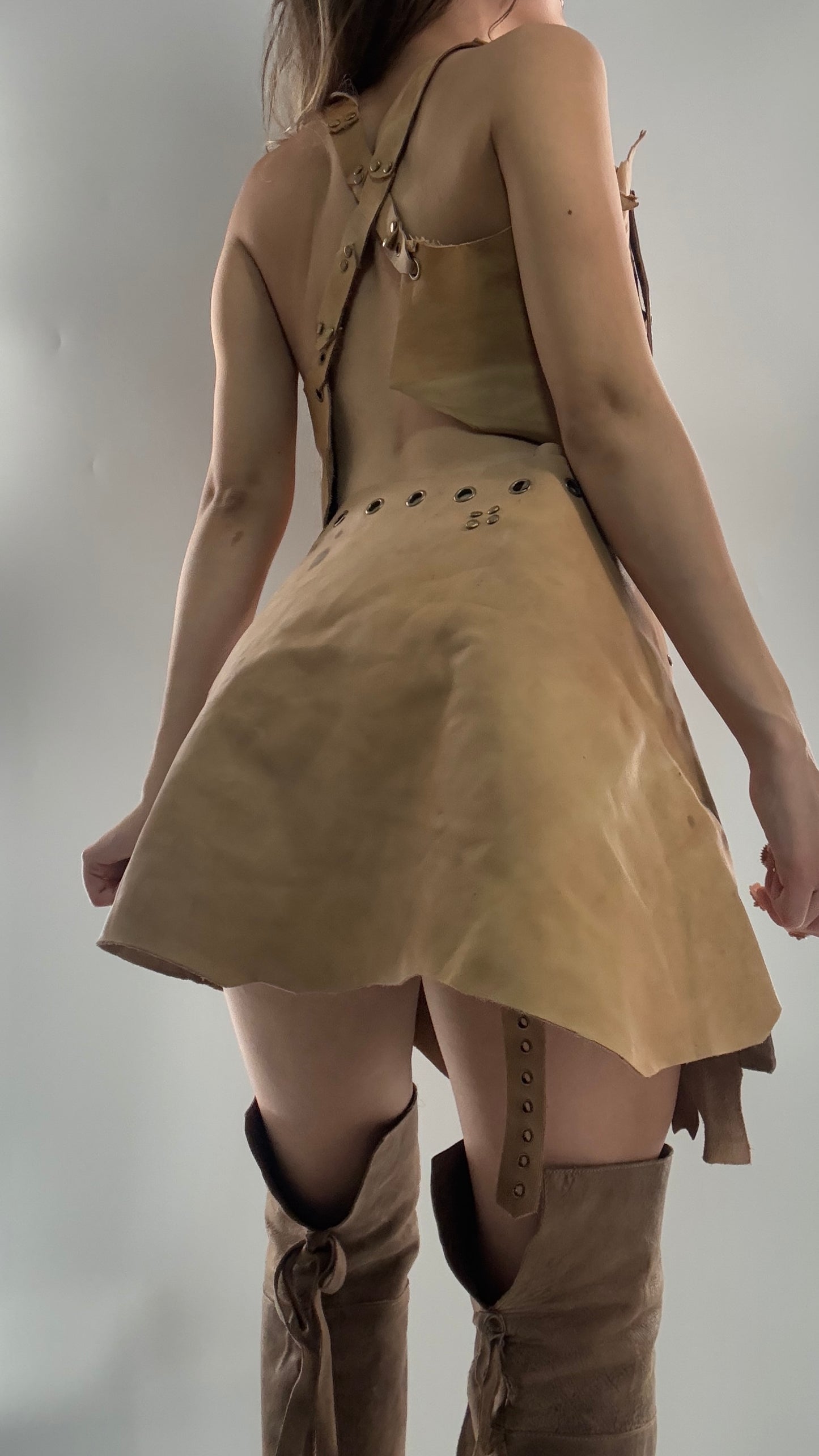 CUSTOM Handmade Rugged and Reversible Distressed Leather Two Piece Set with Grommet Waistband (XS-XL)