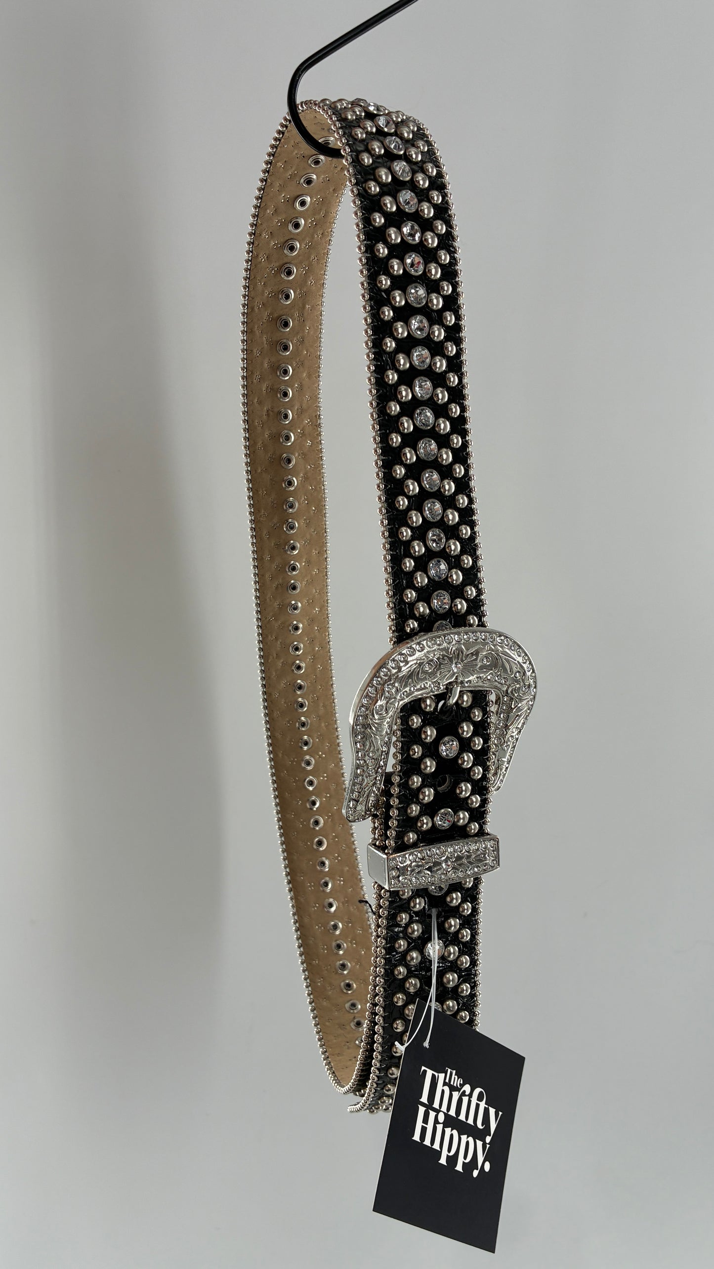 Vintage GUESS Black Rhinestone Studded Belt (Large)