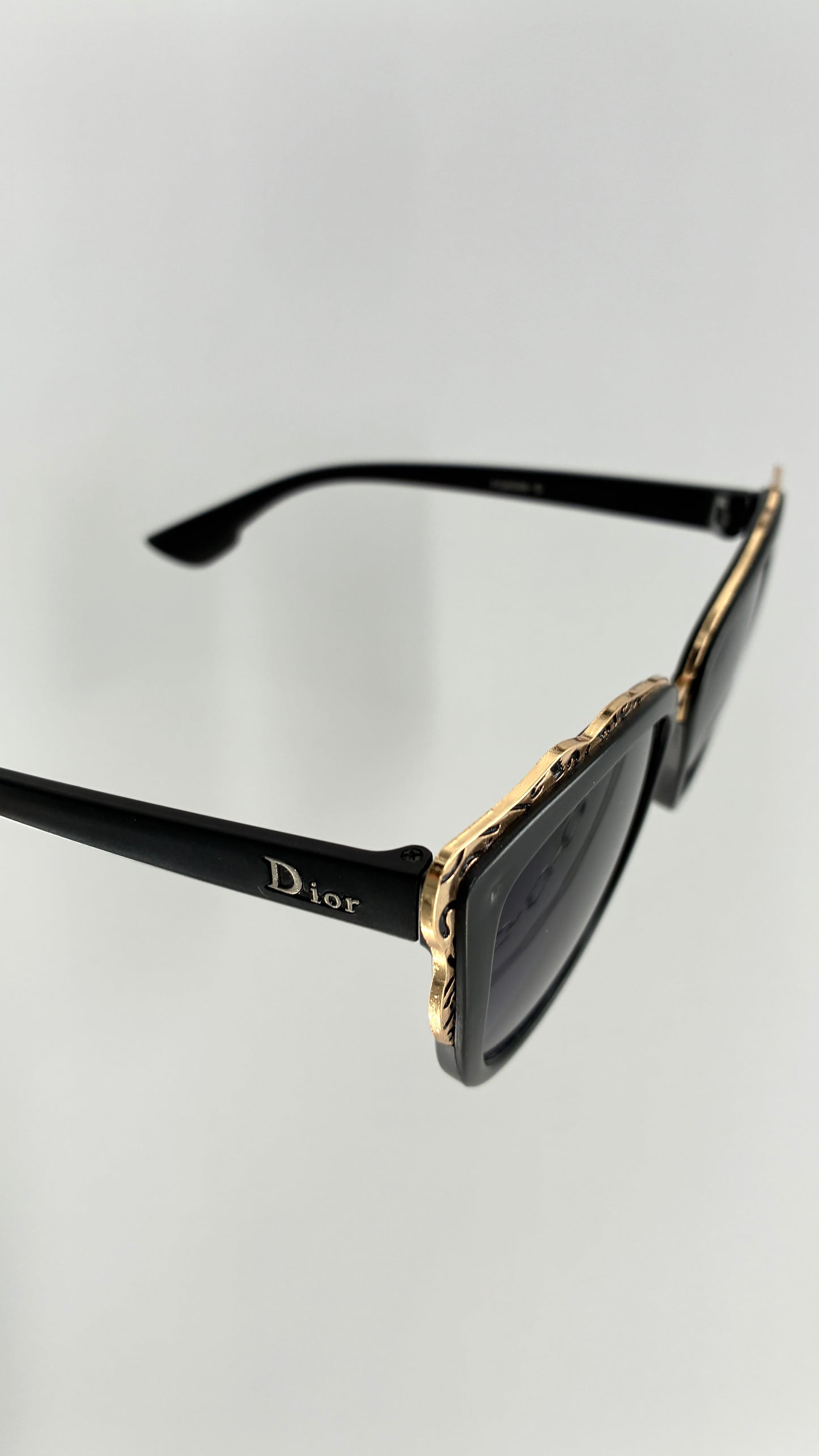 Vintage DIOR Matte Black Sunglasses with Engraved Gold Detailing *Unauthenticated