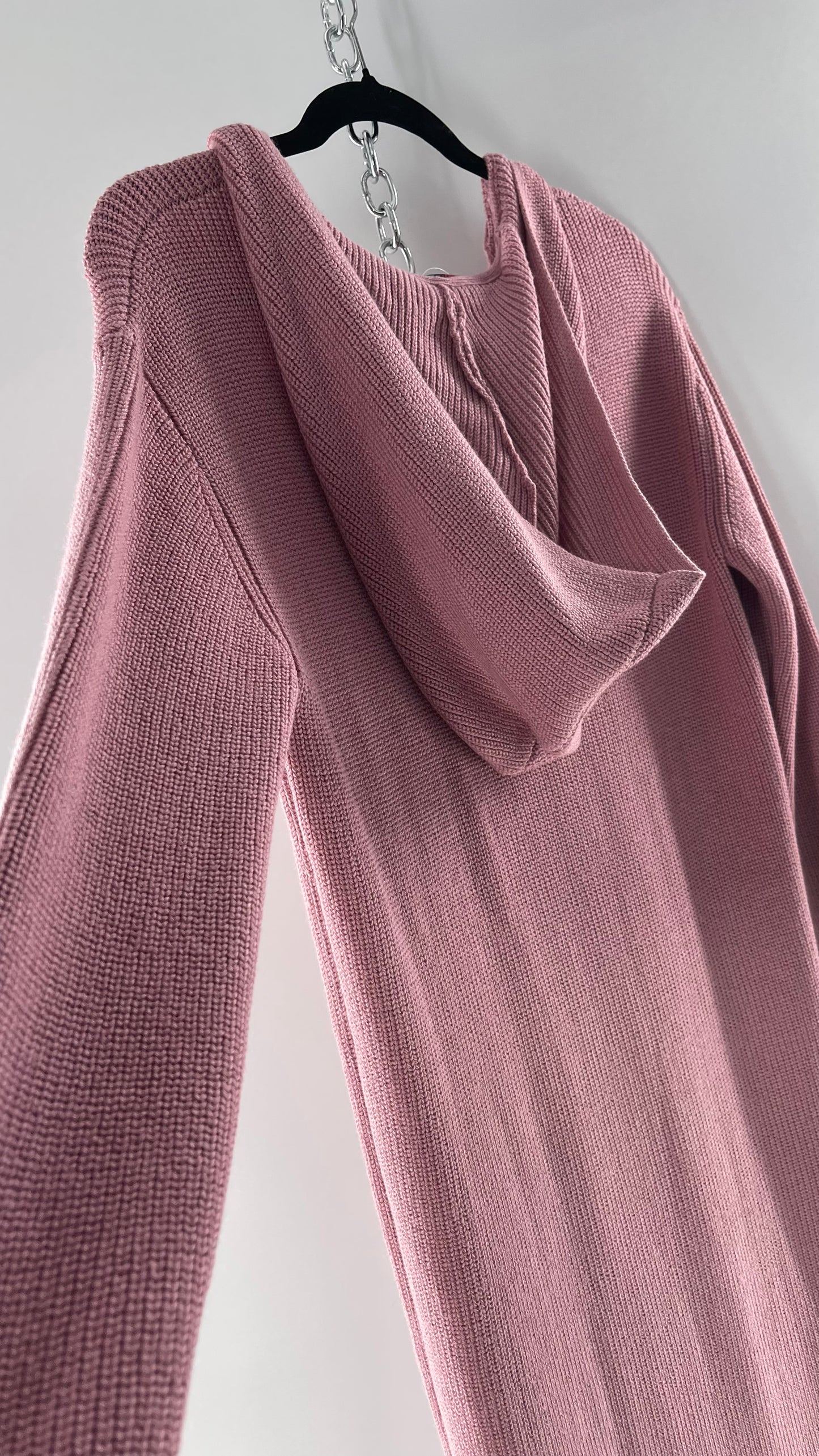 Free People Dusty Pink/ Mauve Full Length Knit Hoodie Snuggie Dress (S)