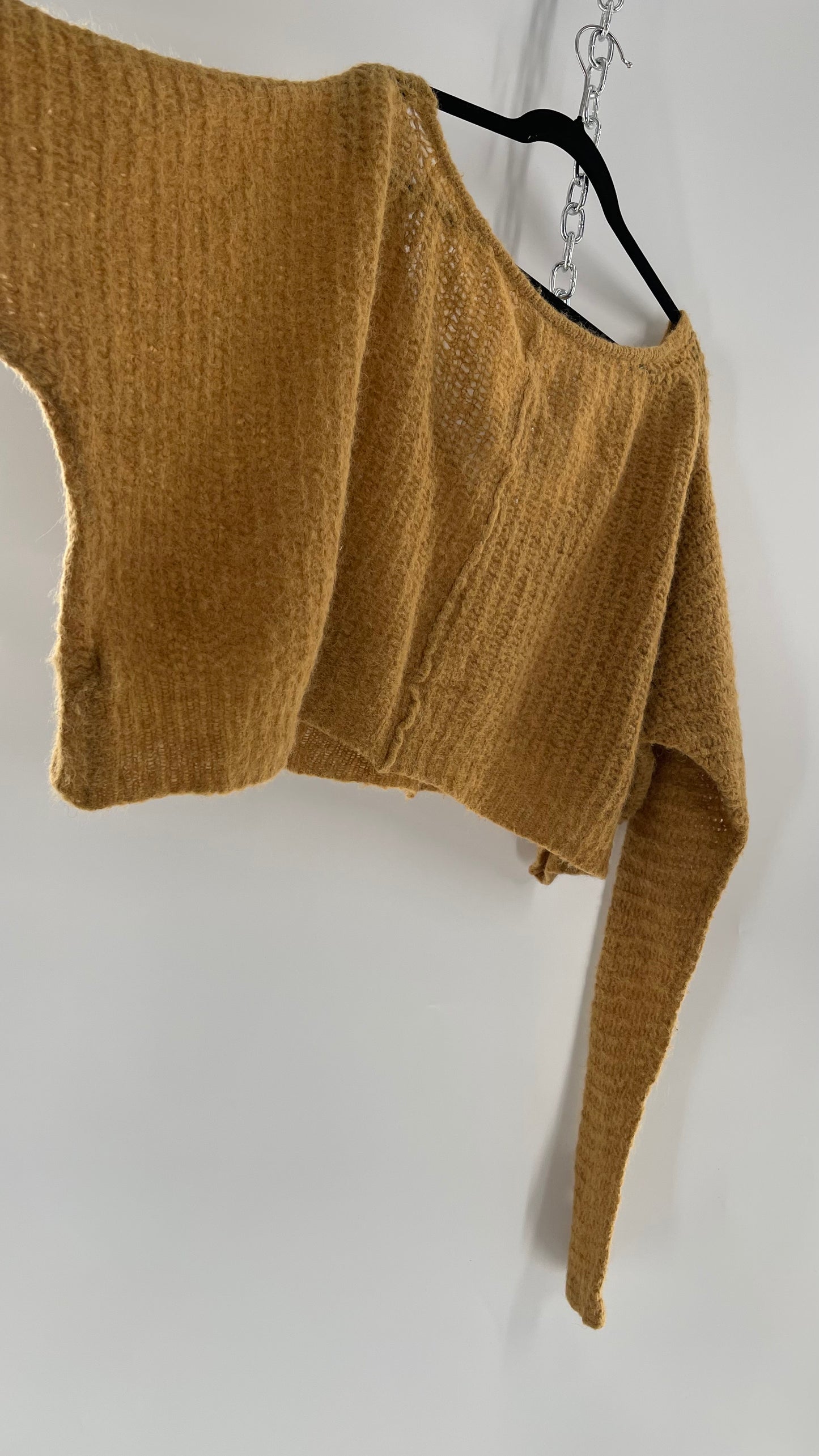 Free People Mustard Knit Cropped Sweater (XS) 88% Alpaca Fur