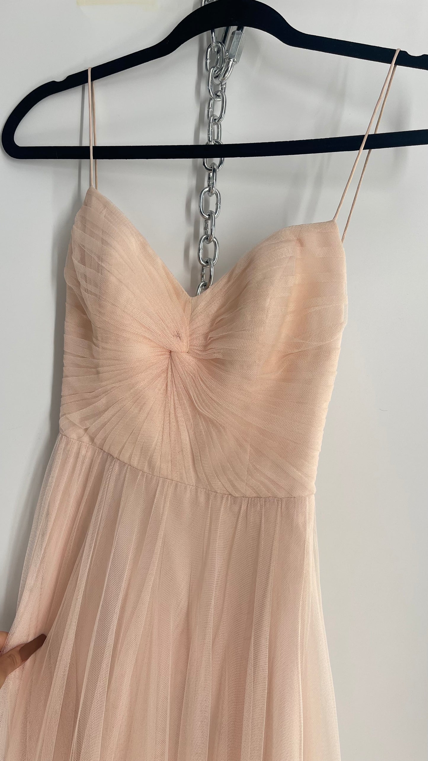 BHLDN WATTERS & WATTERS Blush Pink Tulle Open Back Gown with Tie Detail (0)