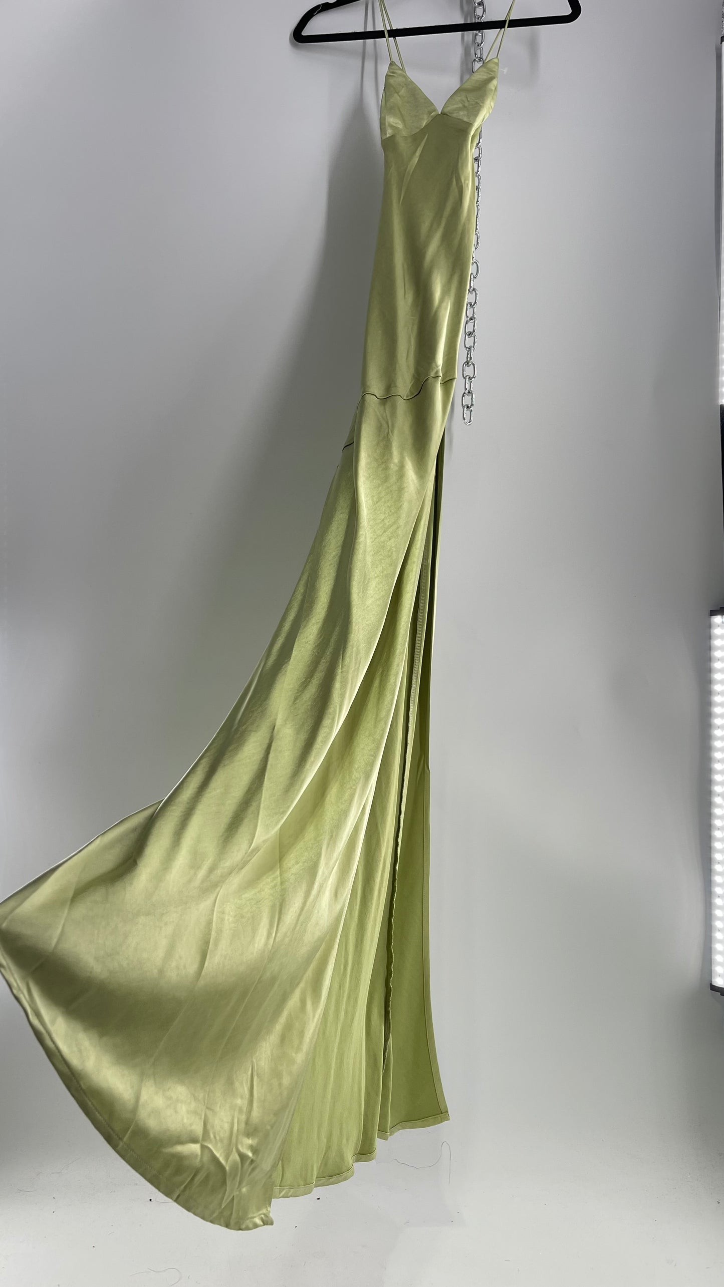 BABYBOO Isobel Sage Green Side Slit, Open Tie Up Back Gown (M)