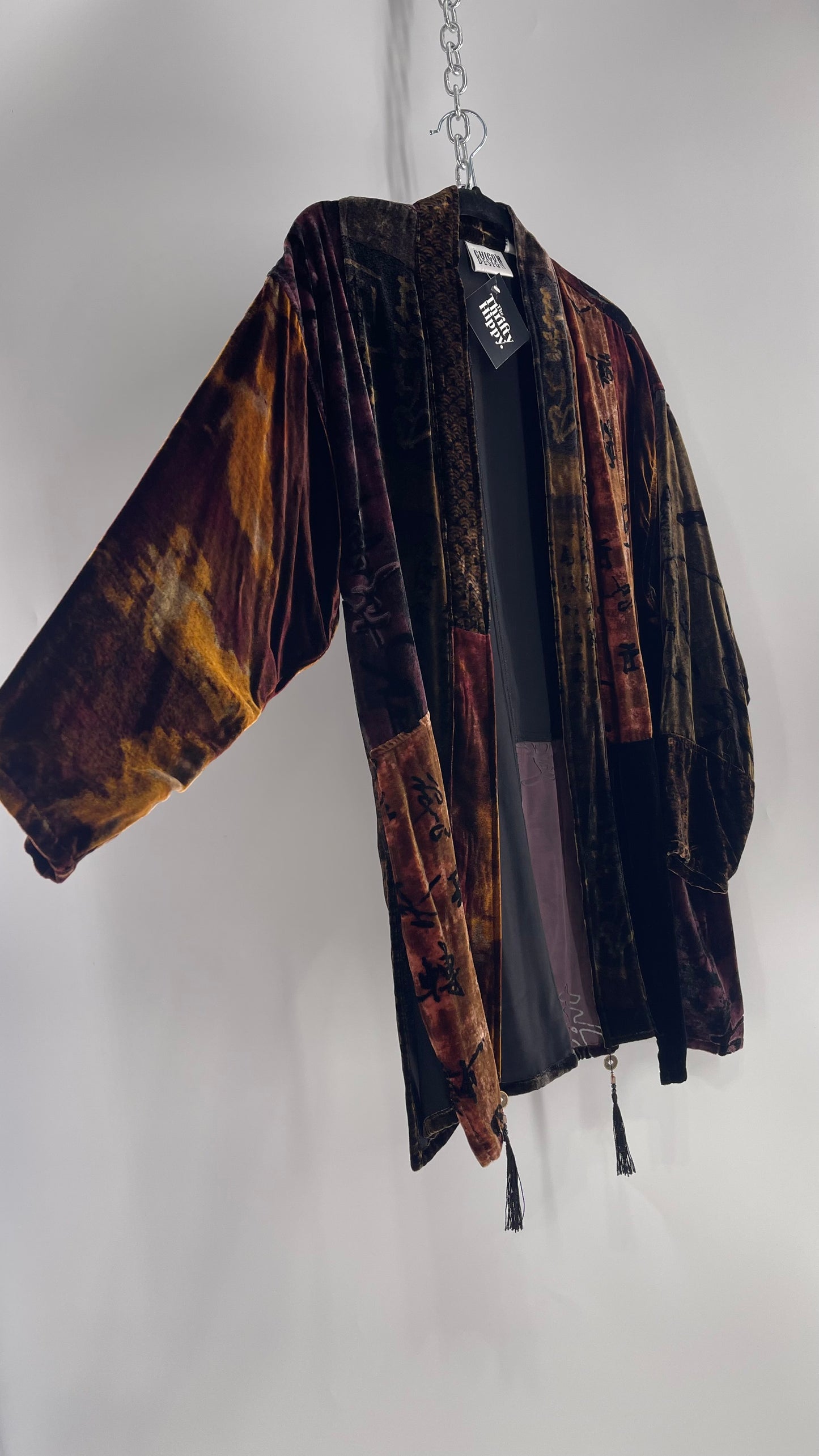 Vintage CHICOS Patchwork Burn Out Velvet Cardigan with Tassel Details