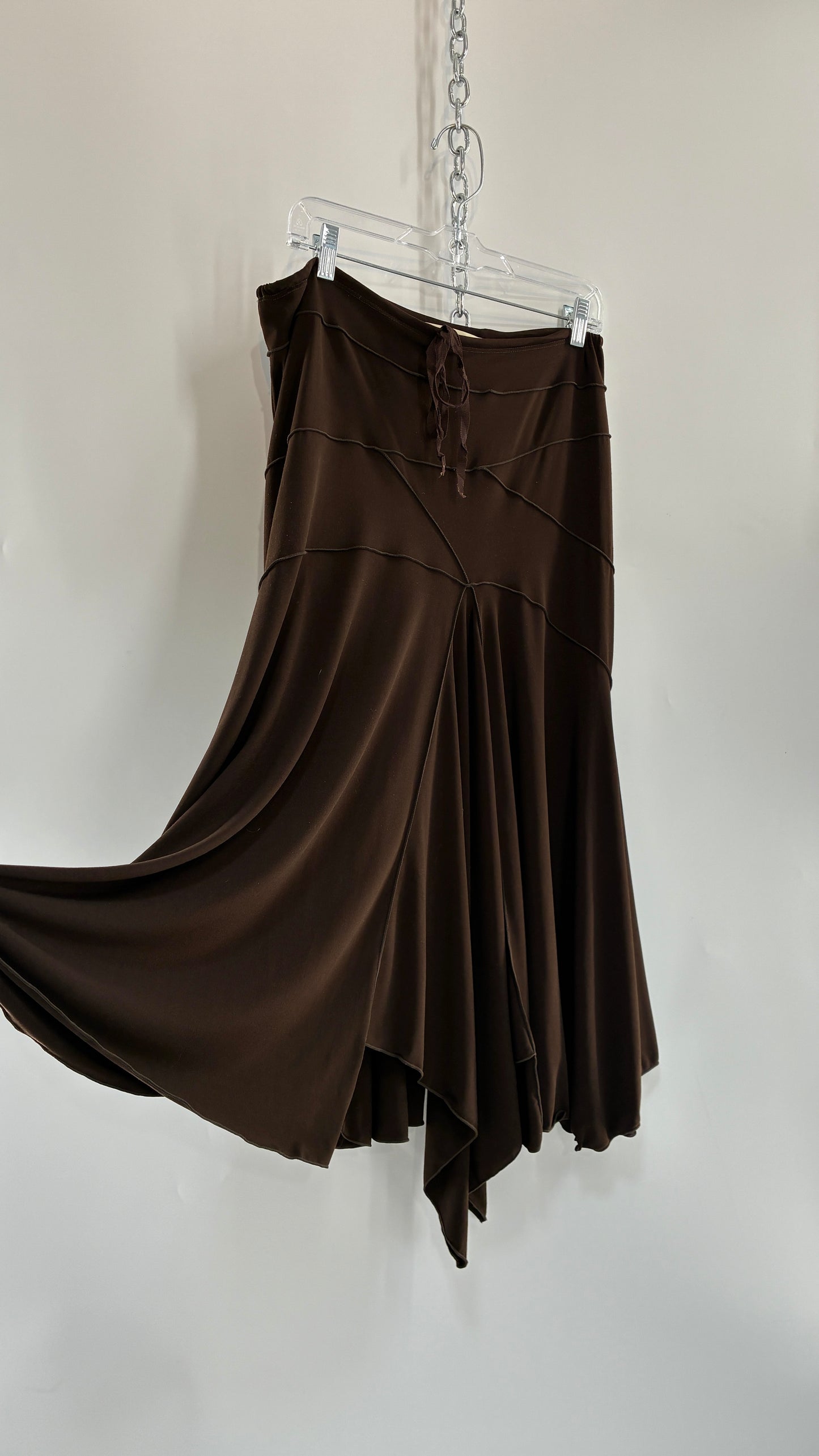 Vintage MAX STUDIO Brown Asymmetric Hem Maxi Hip Skirt (Medium)