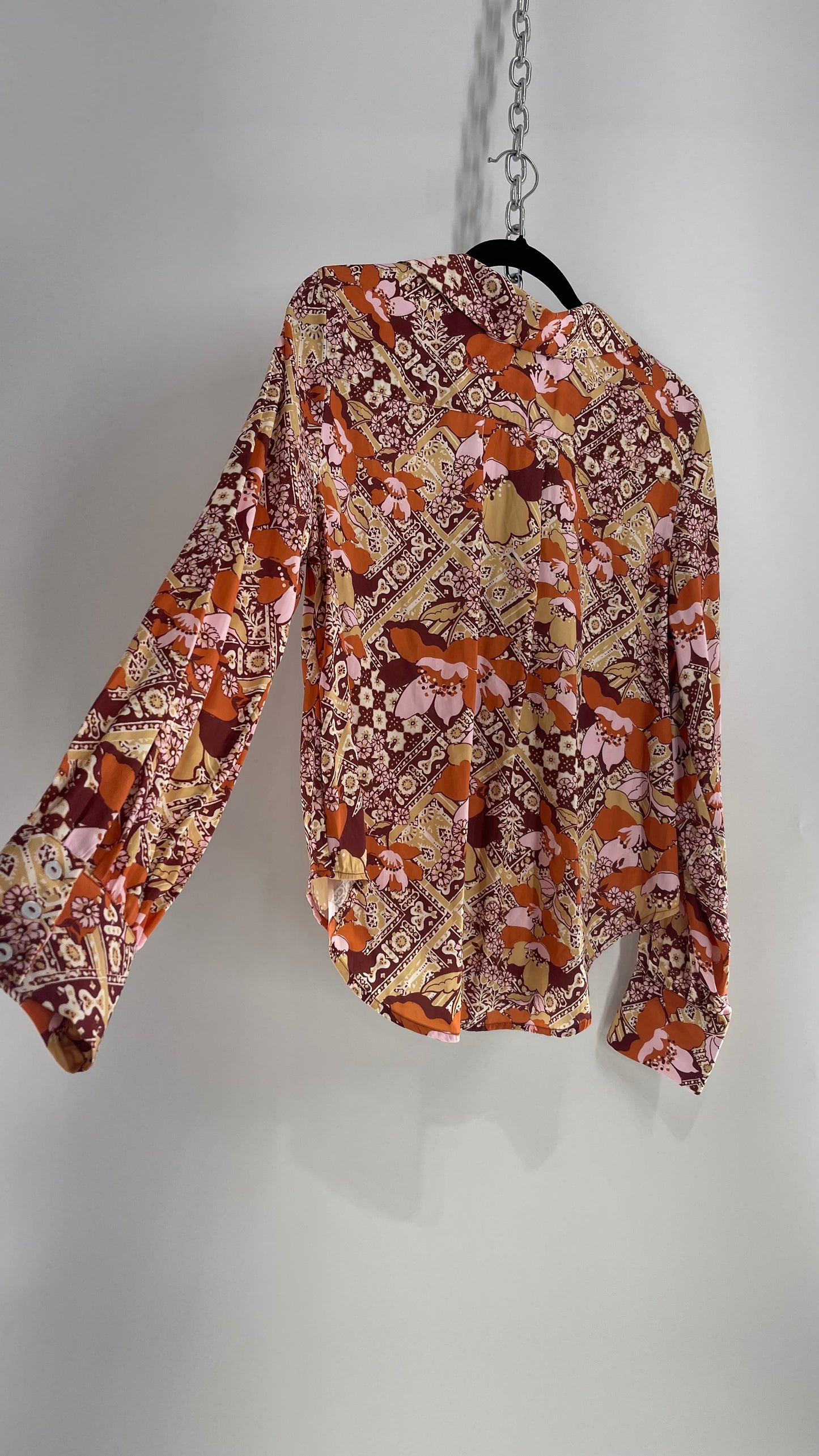 Free People Silky Autumn Florals Collared Floral Blouse with Tags Attached (Small)