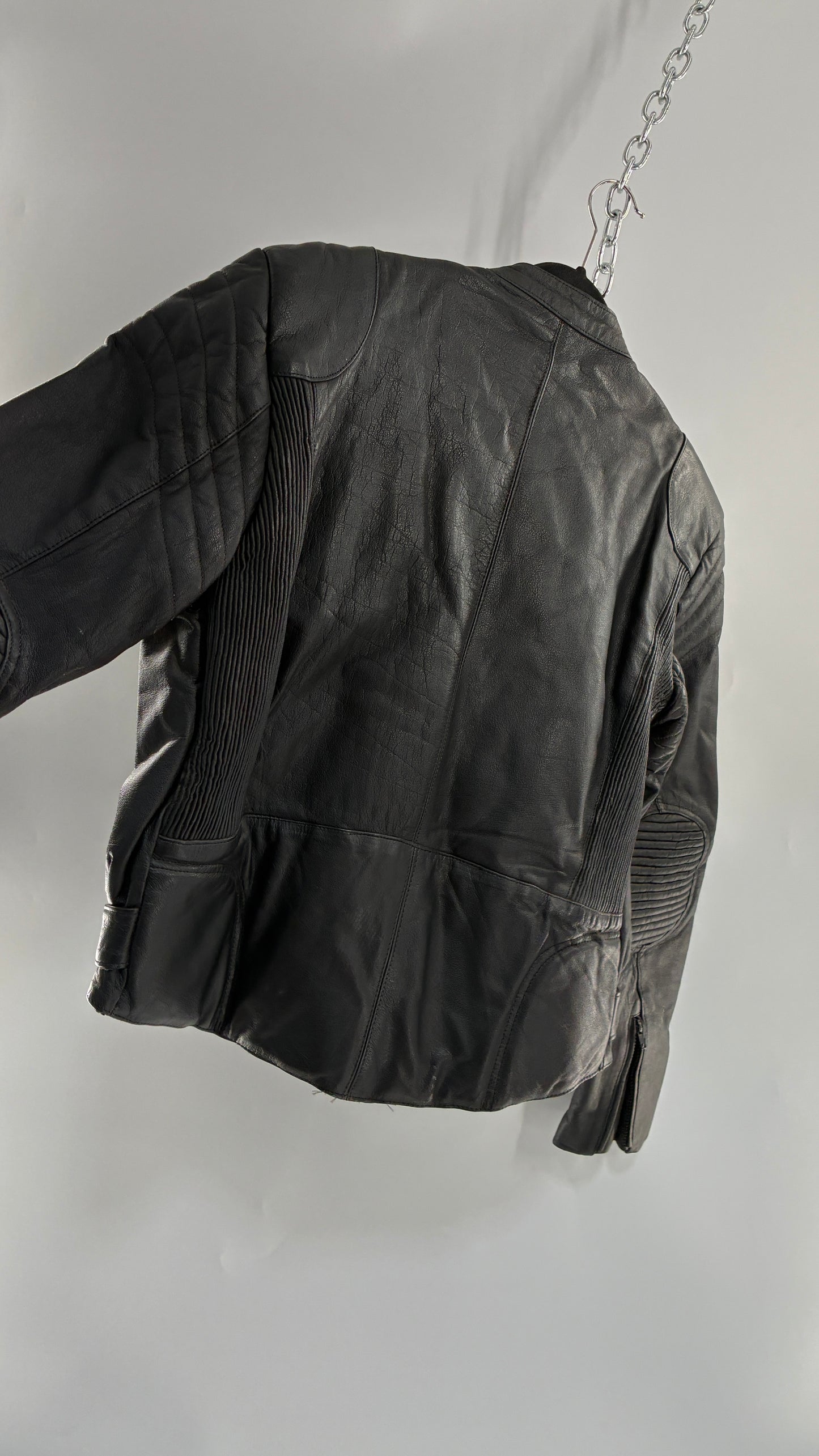 Vintage PROTECH Black Leather Motorcycle Jacket (46)