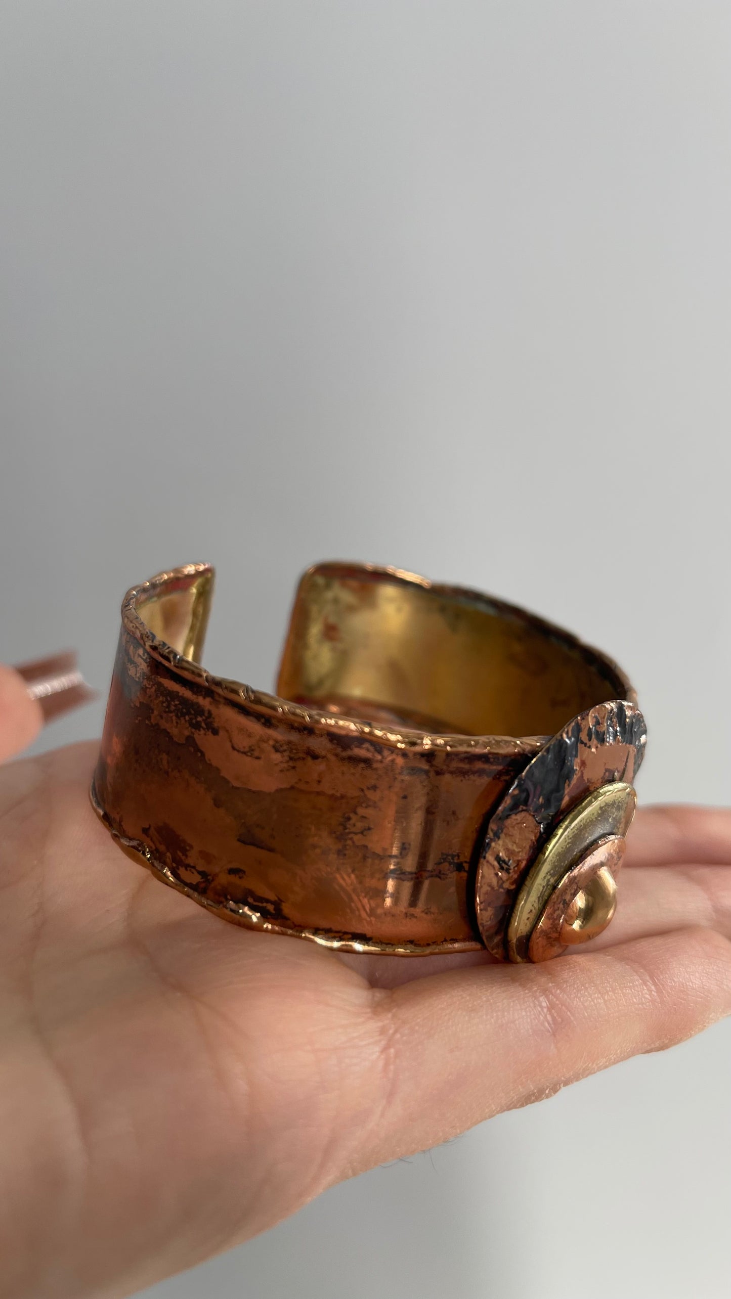 Vintage B536 Brutalist Sculptural Brass Copper Bracelet Cuff