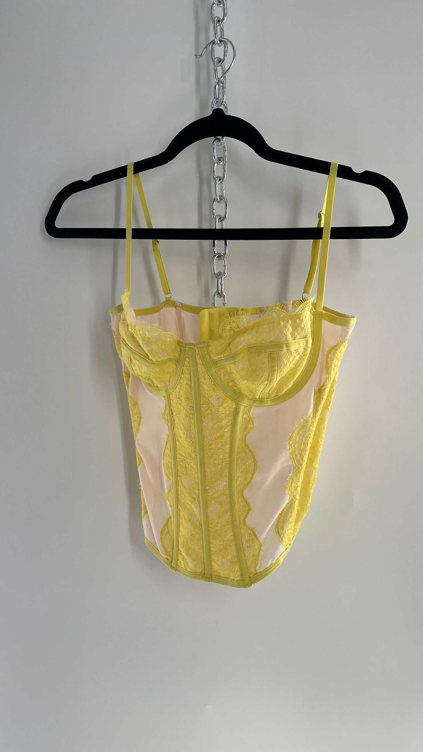 Urban Outfitters Yellow Lace Corset with Boning (Large)