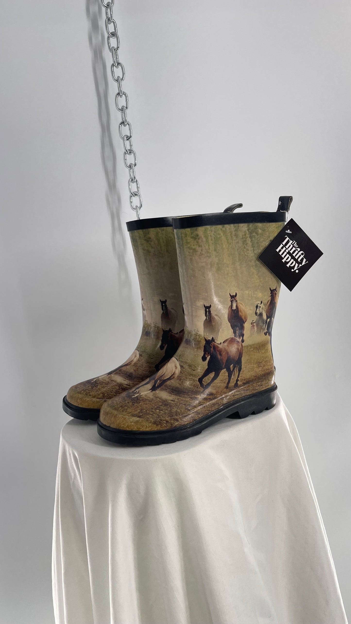 Vintage Horse Mural Rubber Boot (3kids, 5.5/6adults)