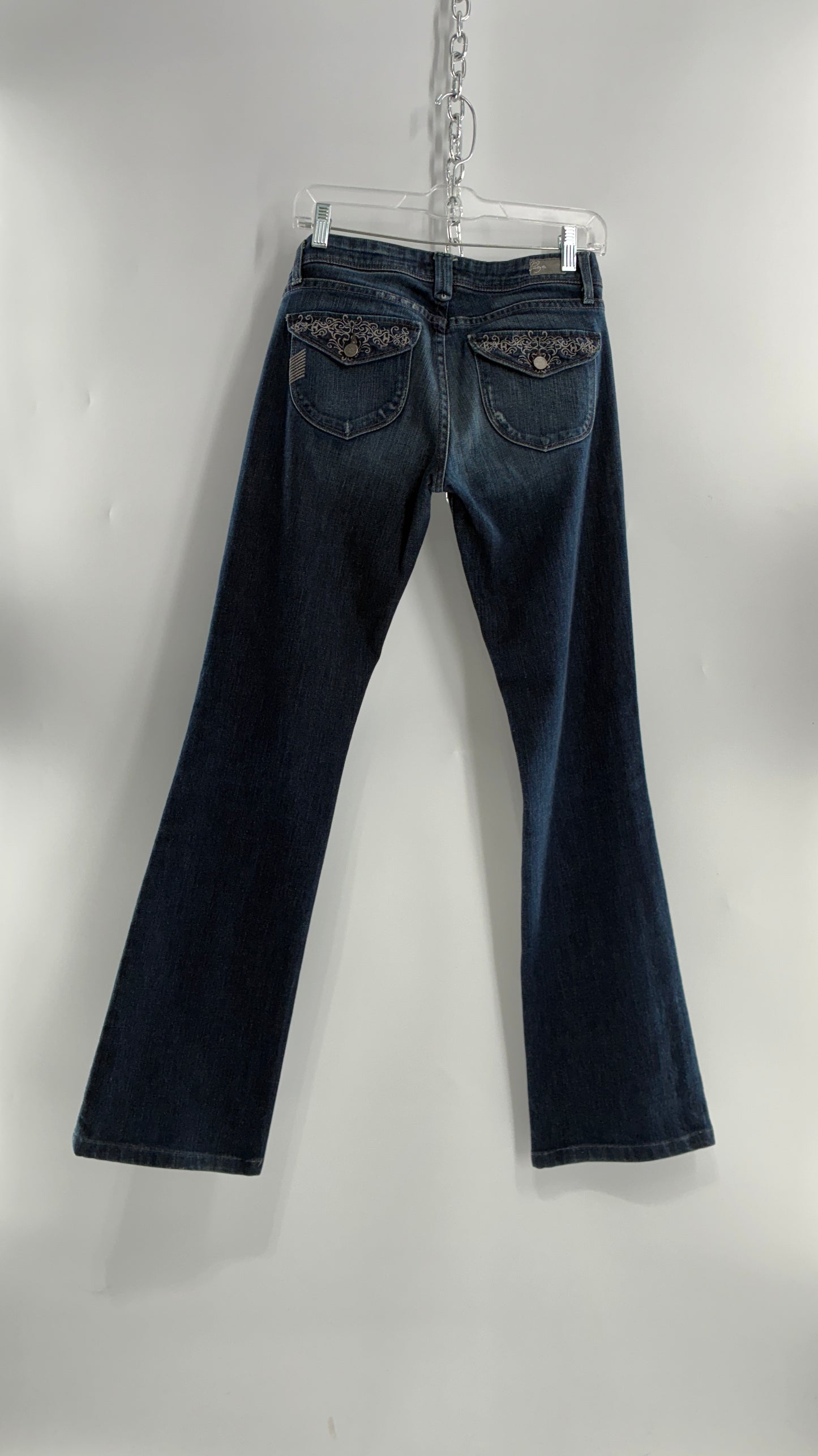 Vintage PAIGE Kick Flare Jeans with Embroidered Pockets (27)