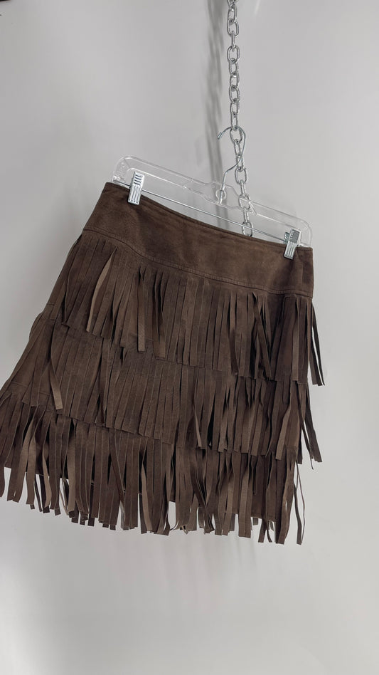 Vintage W by WORTH Brown Genuine Suede Leather Fringe Skirt (2)