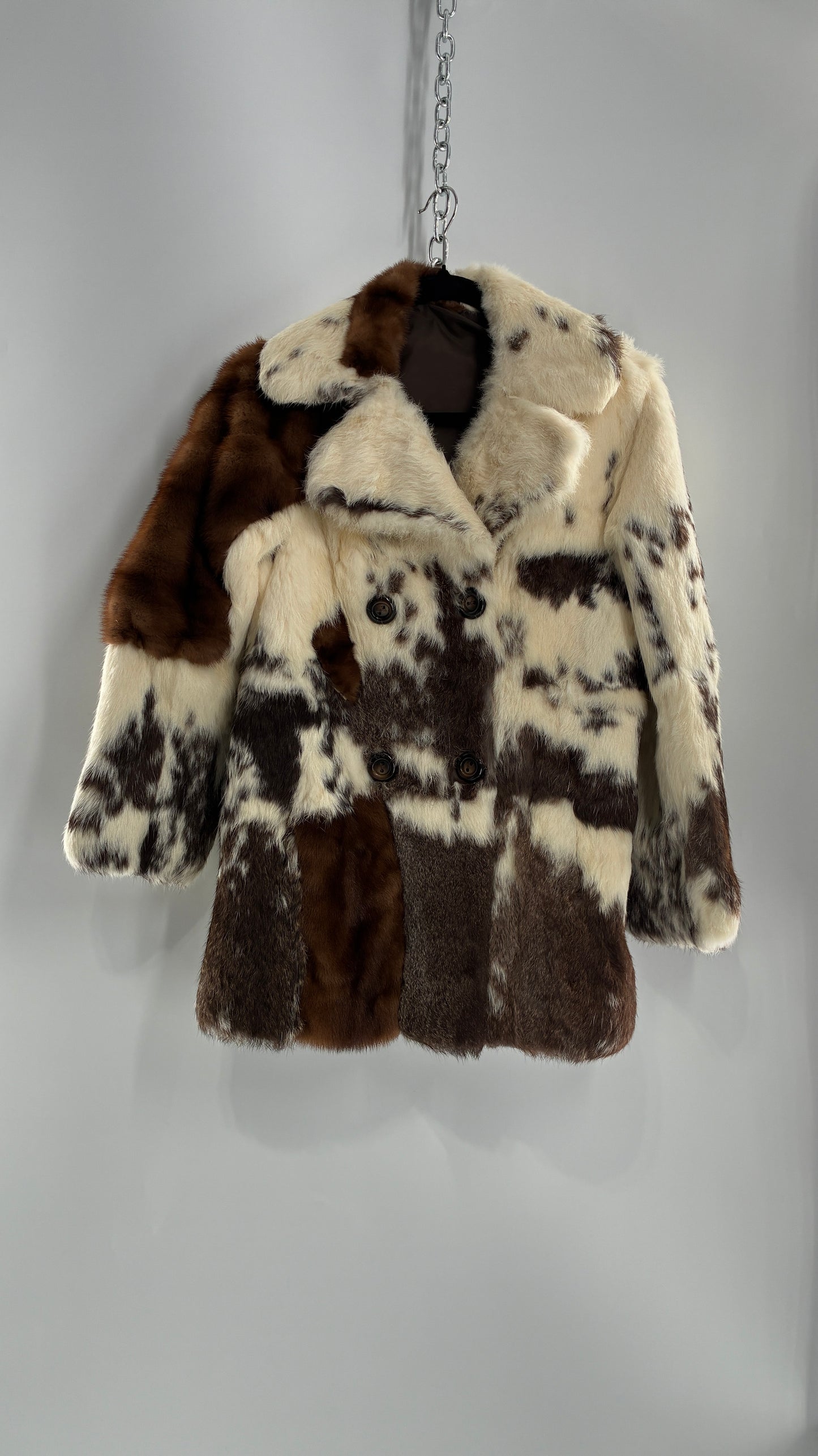 Vintage No Tags Handmade Patchwork Genuine Fur Coat (Medium)