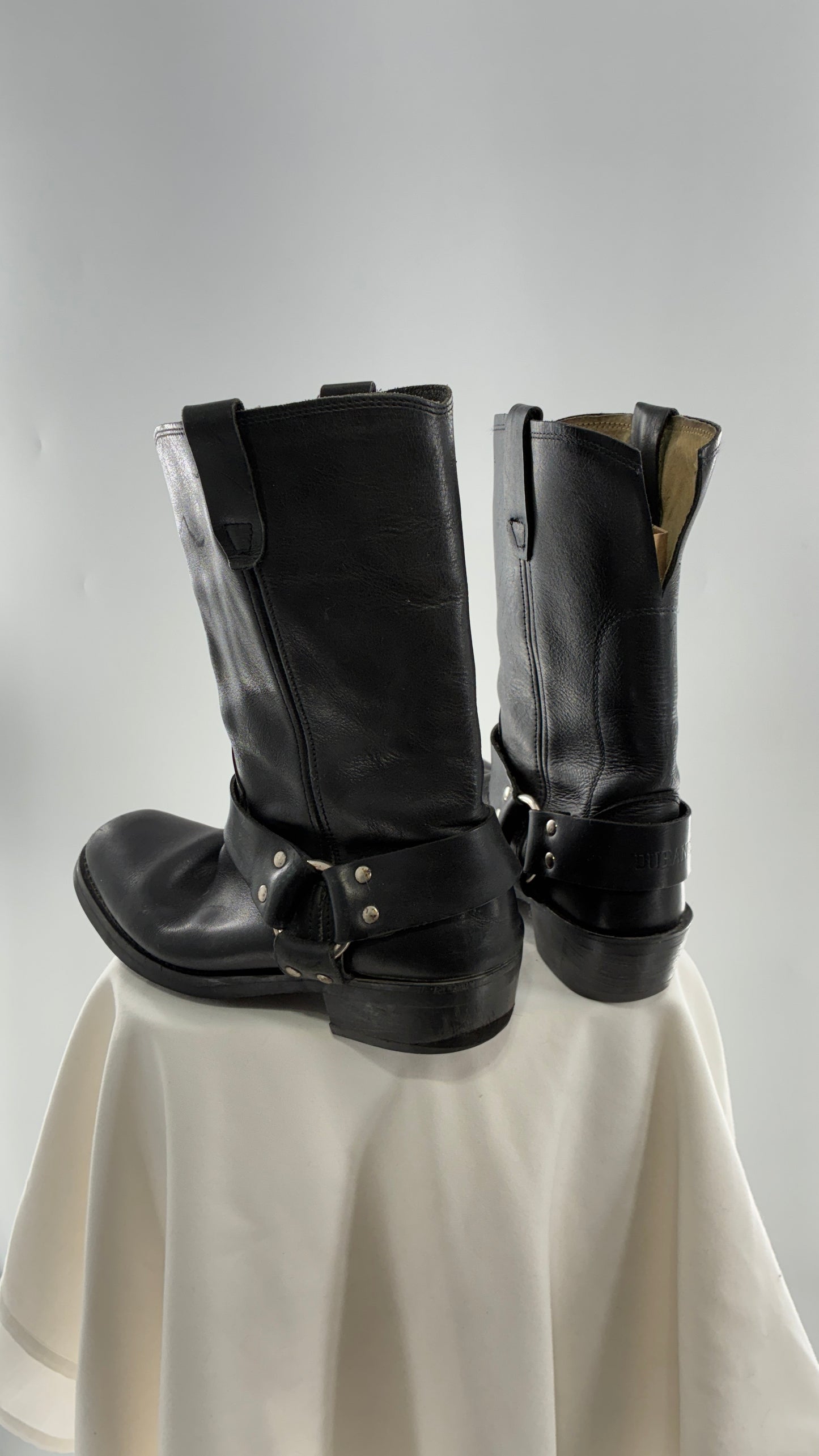 Vintage Mismatched Black Heavy Duty Leather Motorcycle Boots (8,9?)
