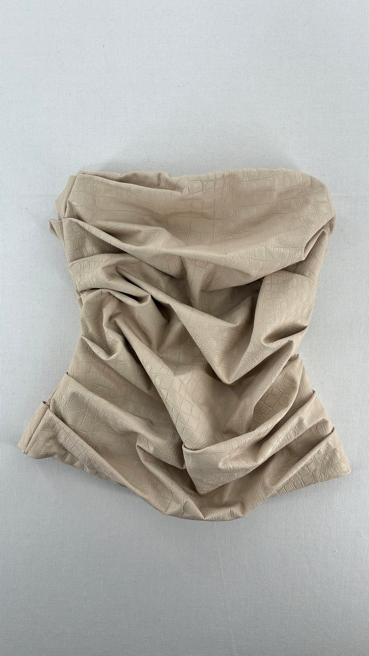 NAKED WARDROBE Cream Ruched Crocodile Embossed Lined Tube Top (XS)