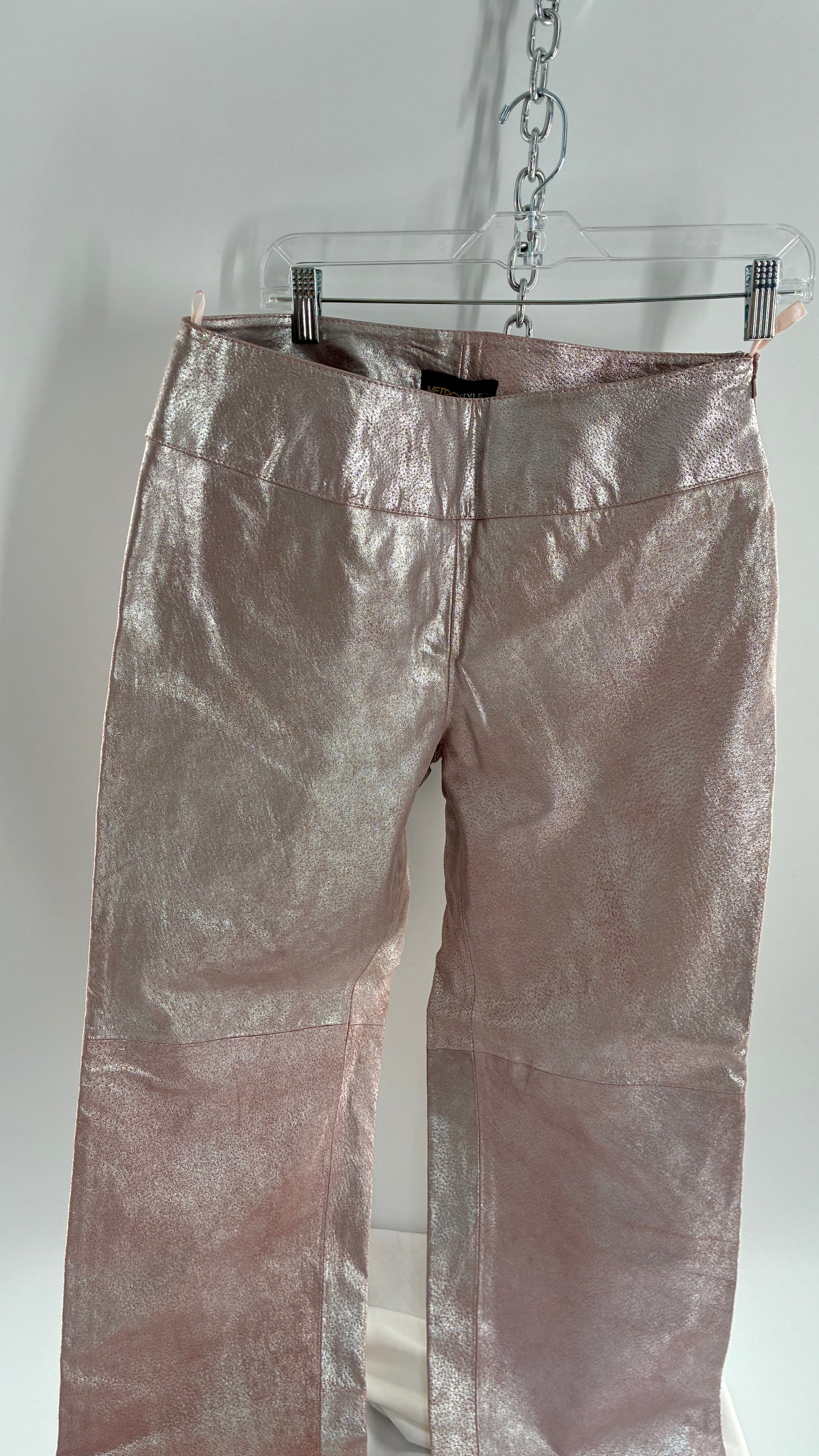 Vintage Deadstock METROSTYLE Pink Metallic Leather Low Rise Bottoms (12)