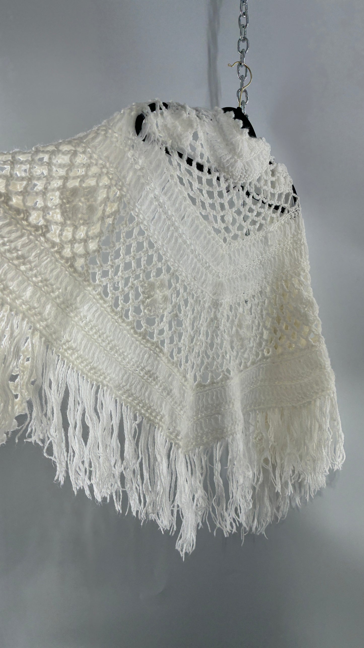 Vintage Off White Hand Knit Scarf Poncho Shawl Cape