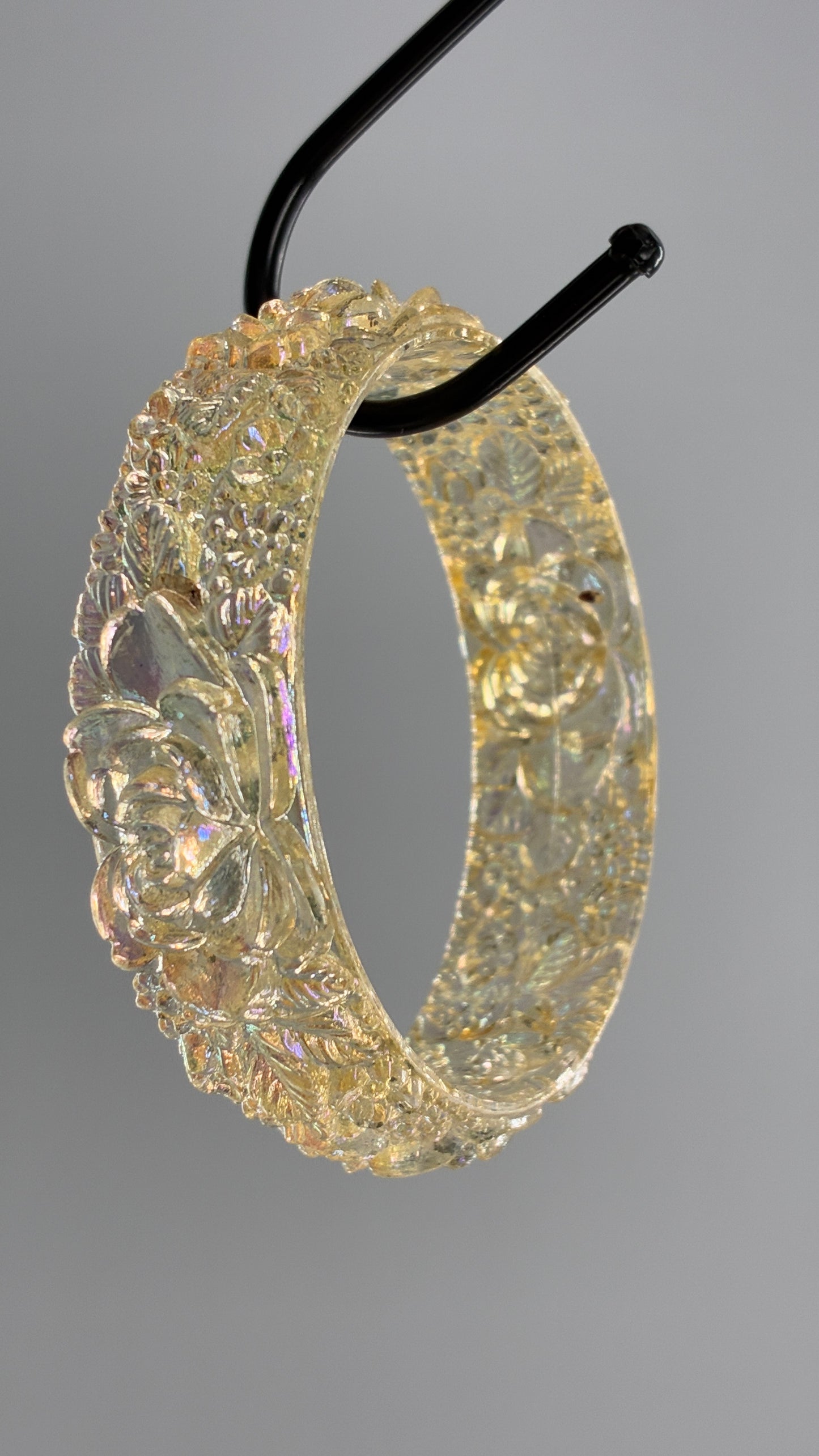 Vintage Iridescent, Lucite, Engraved Florals Bangle