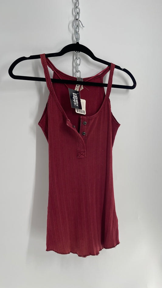 Free People Red Maroon Ribbed Tank Distressed with Tags Attached (XS)