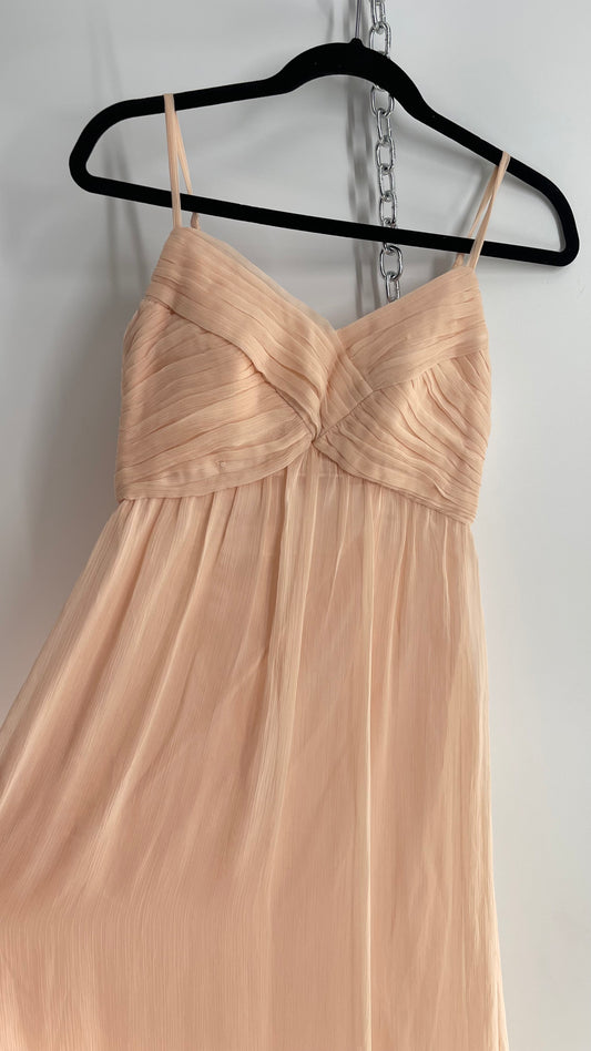 BHLDN Pink Crimped Full Length Gown with Ruched Bust (XS)