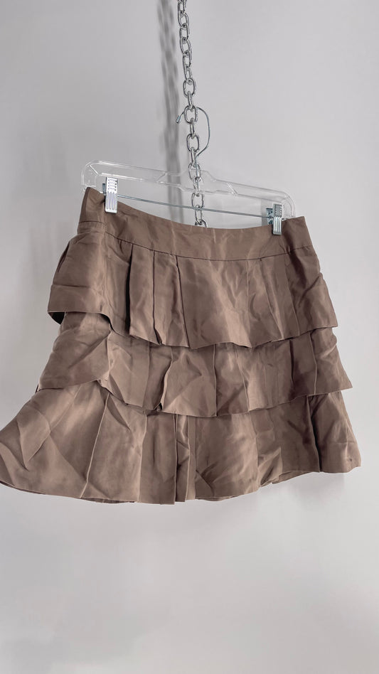 Vintage Banana Republic Tan 100% Cupro Tiered Mini Skirt (4)