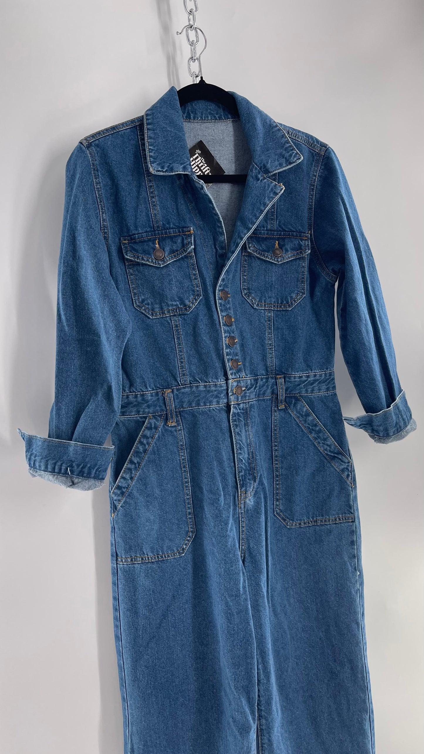 Vintage Medium Wash Jean/Denim Jumpsuit Boiler Suit (Small)