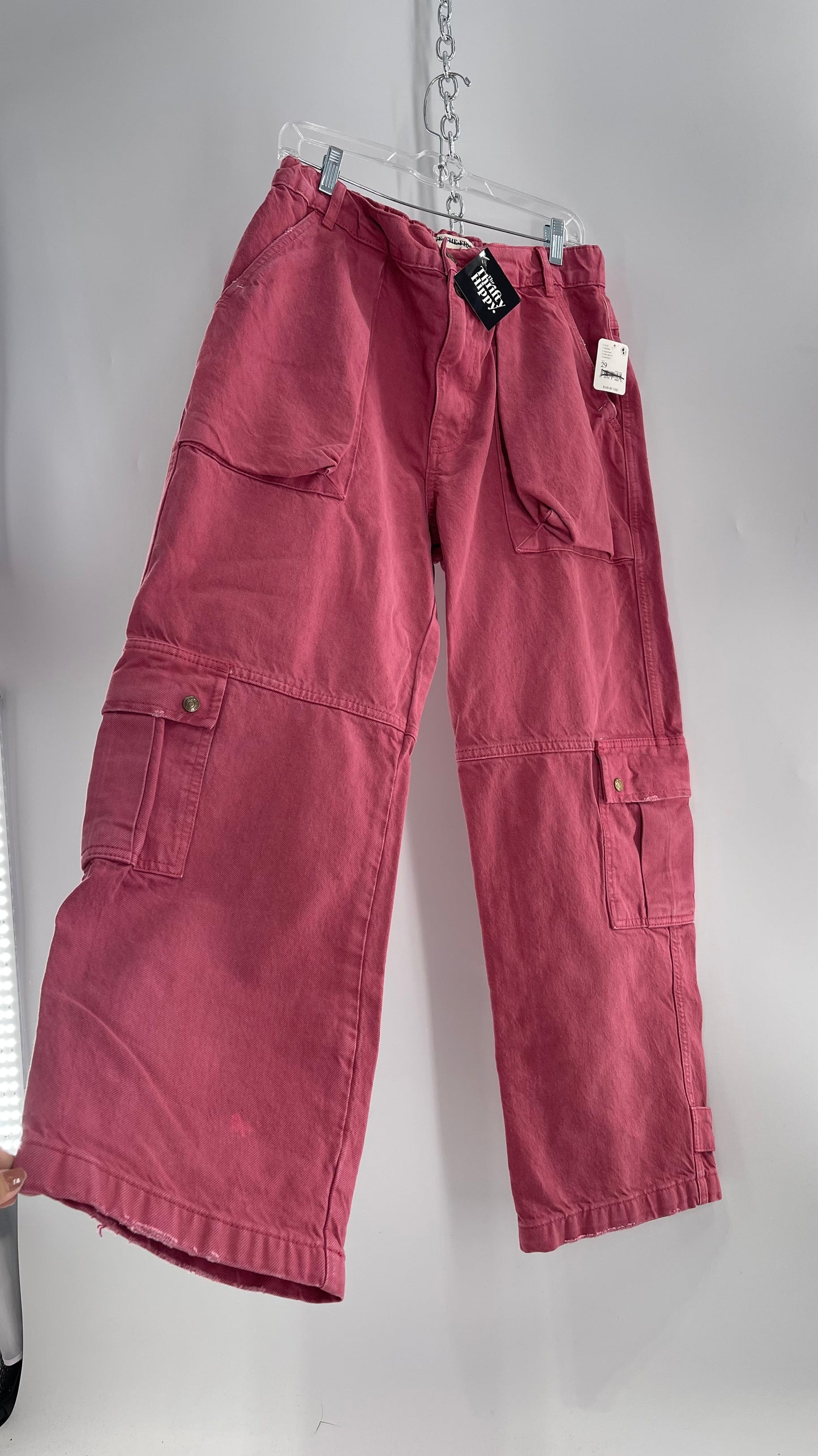 Free People Heavy Duty Mauve Pink Canvas/Carpenter Baggy Cargos with Tags Attached (29)
