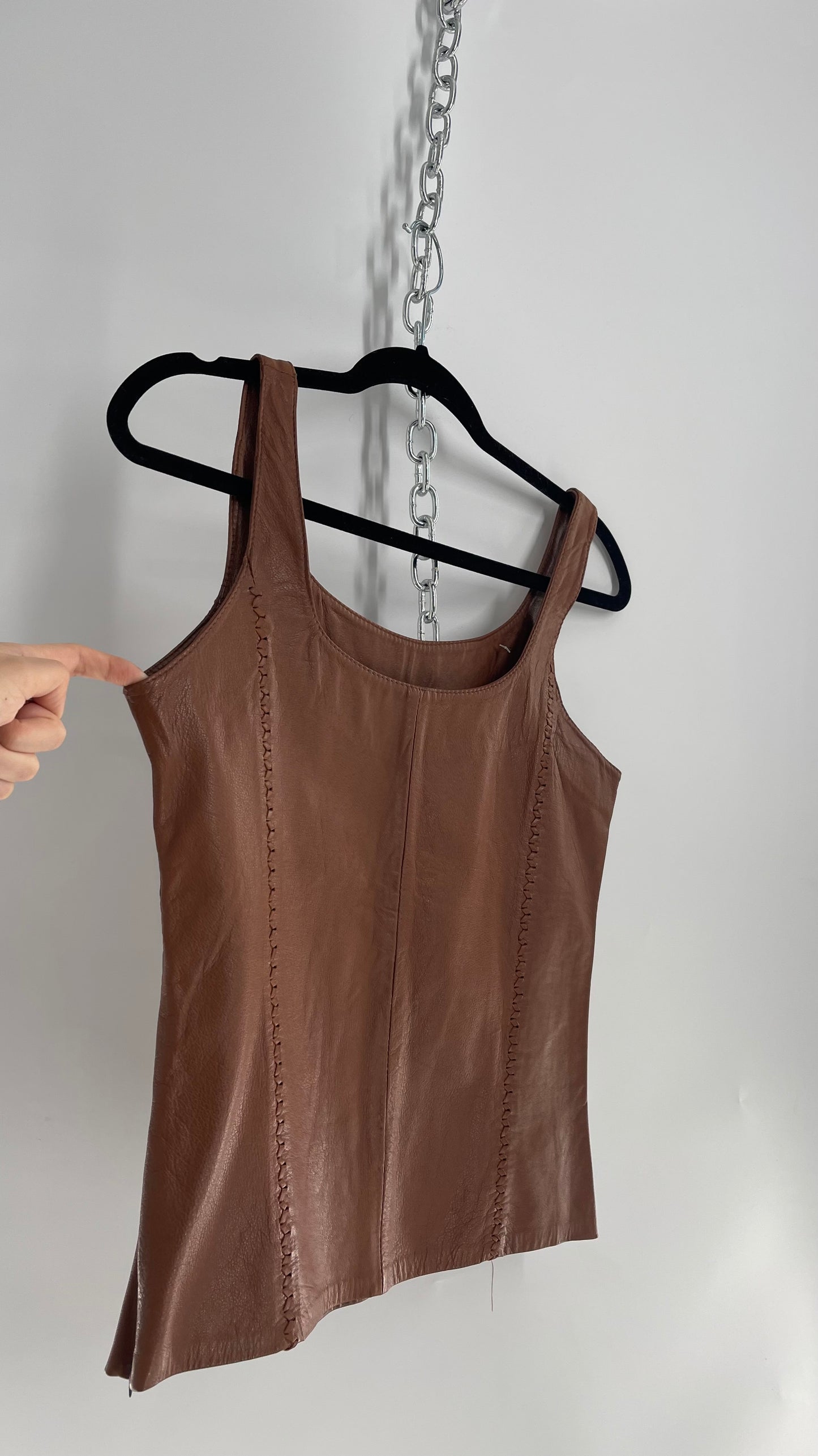 Vintage Brown Leather Tank with Braided Details (Medium)