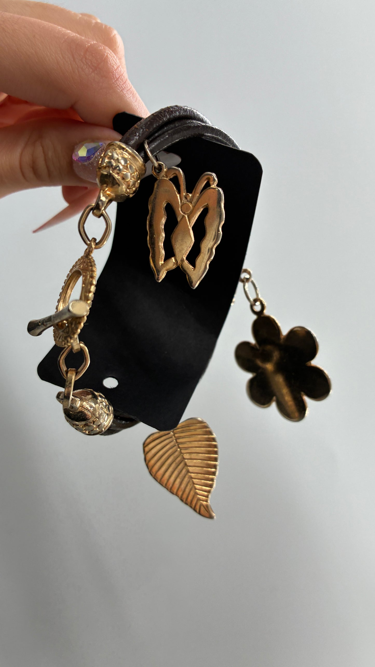 Vintage Multi-band Bracelet with Oversized Gold Charms