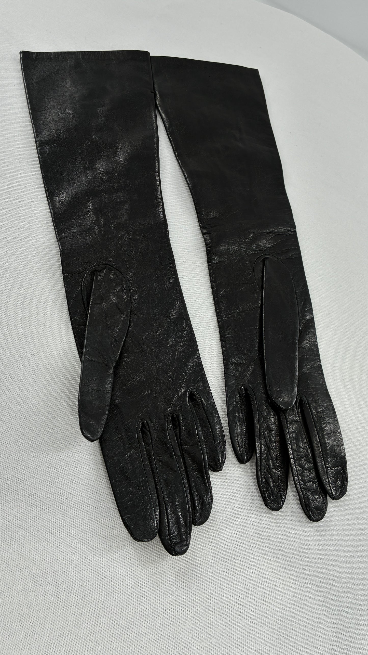Deadstock Vintage Black Soft Leather Gloves with Lace Detail