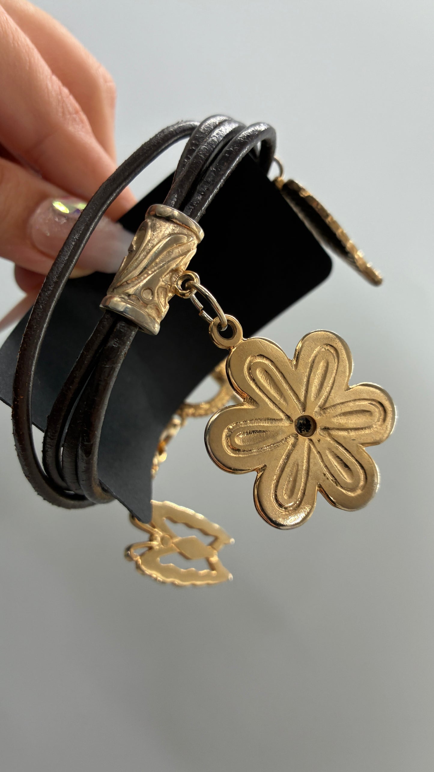 Vintage Multi-band Bracelet with Oversized Gold Charms
