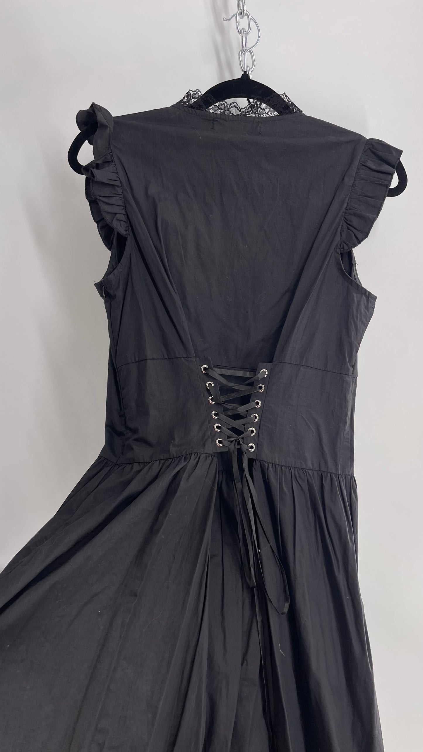 Belle Poque Black Corseted Style Mini Dress with Cinched, Draped Hem and Tags Attached (Medium)