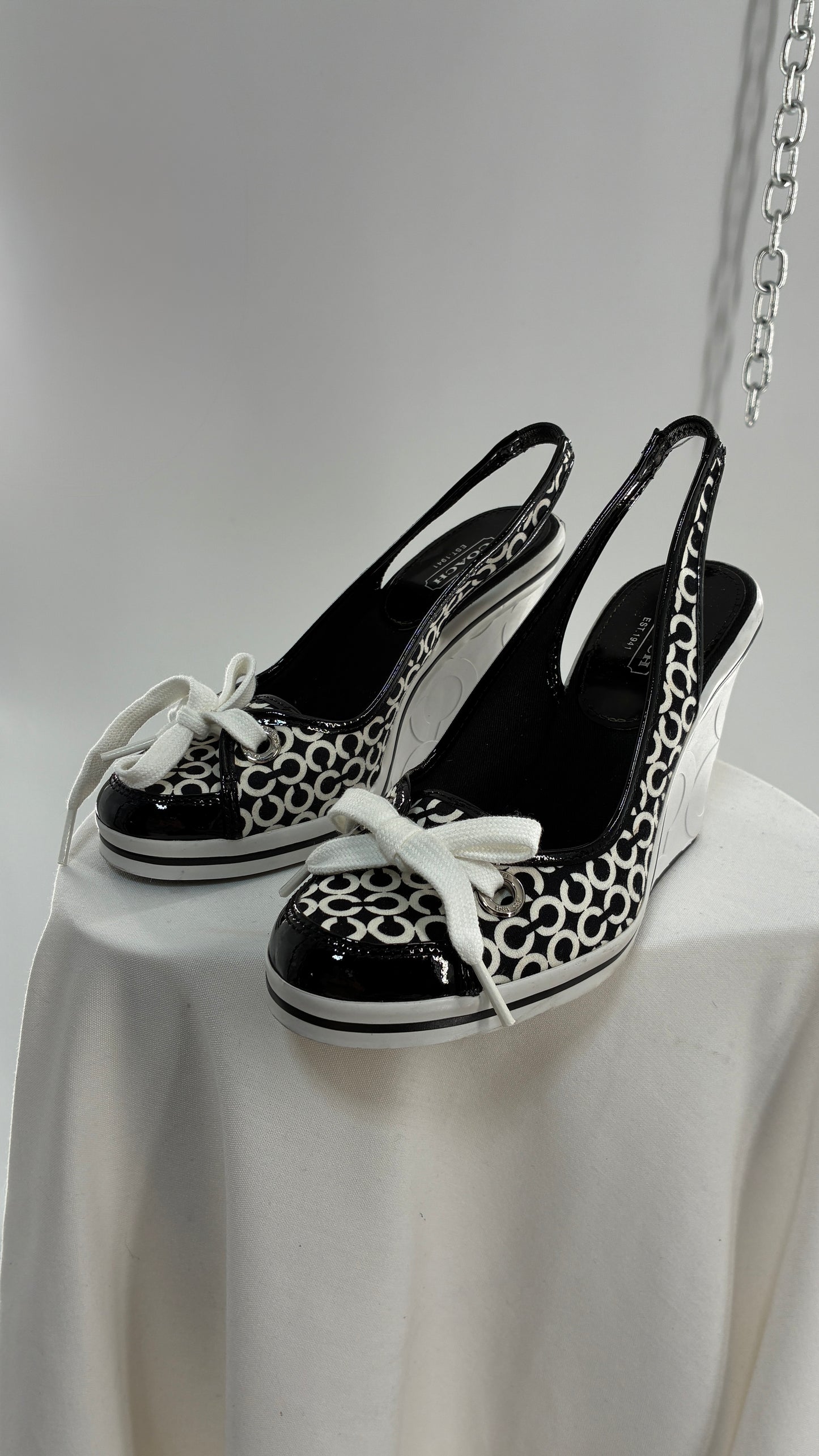 Vintage COACH Emilanna Black and White Monogram Wedge Sneaker Heel (7B)