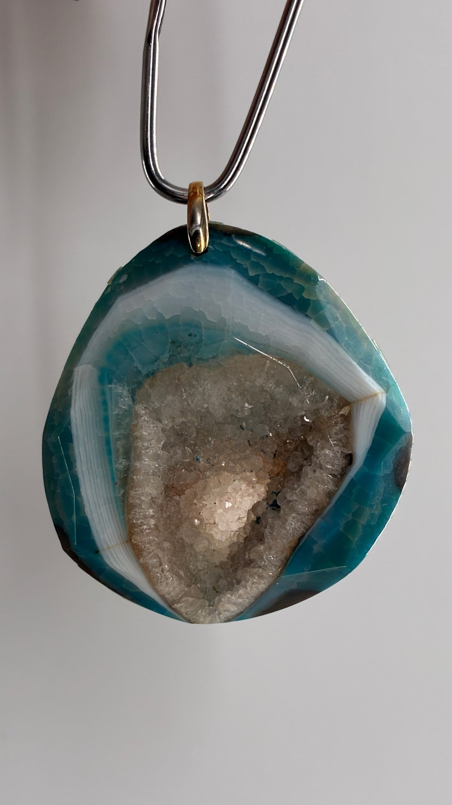 Vintage Large Blue Agate Stone Pendant
