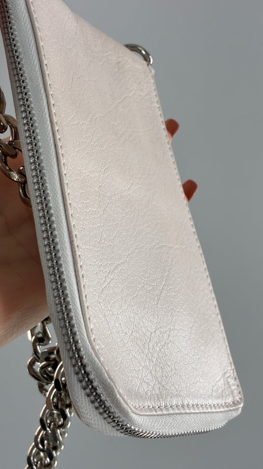 Free People Off White Leather Phone Purse with Heavy Metal Chain Strap
