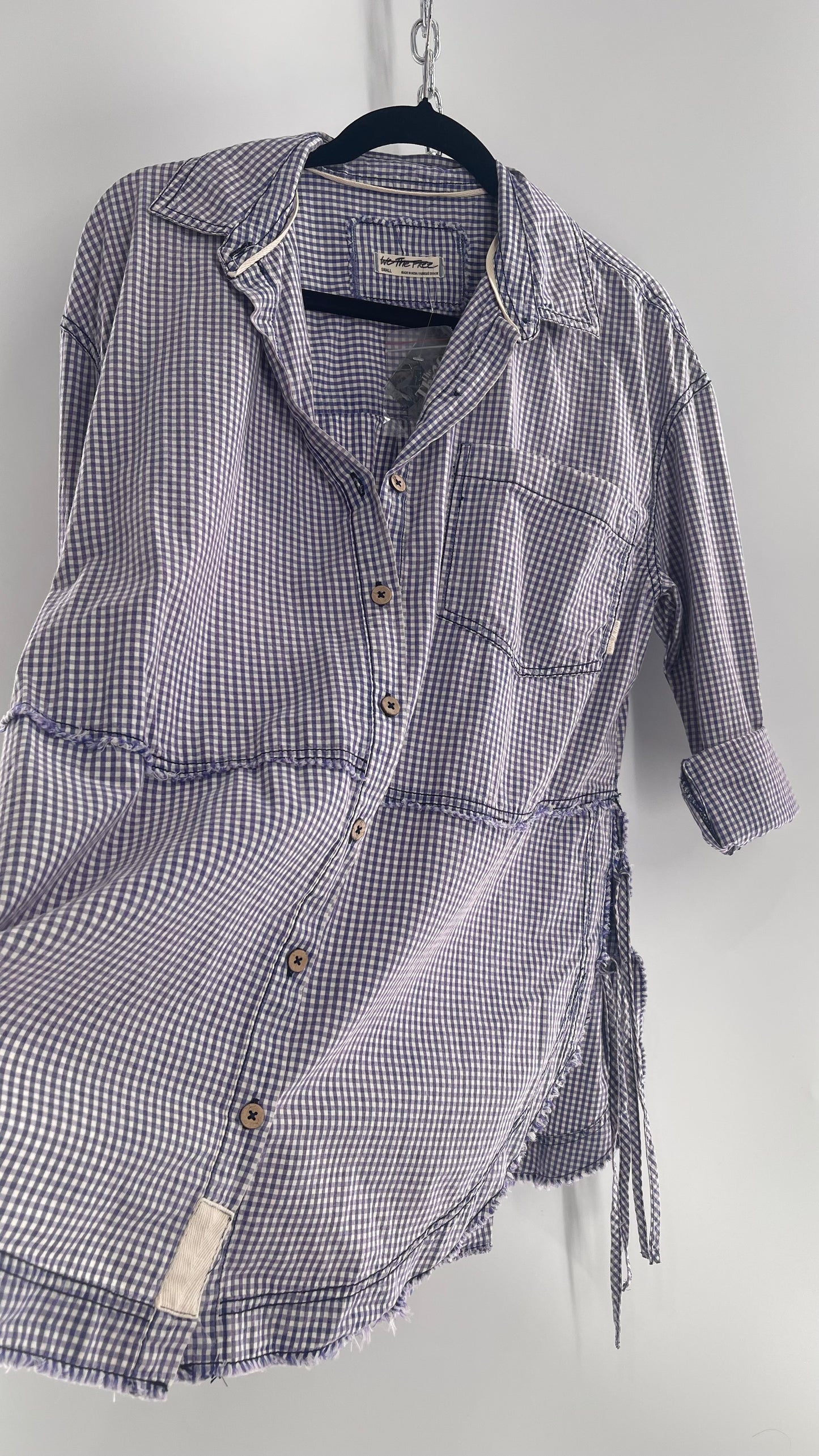 Free People Oversized Gingham Button Up with Side Tie Details (Small)