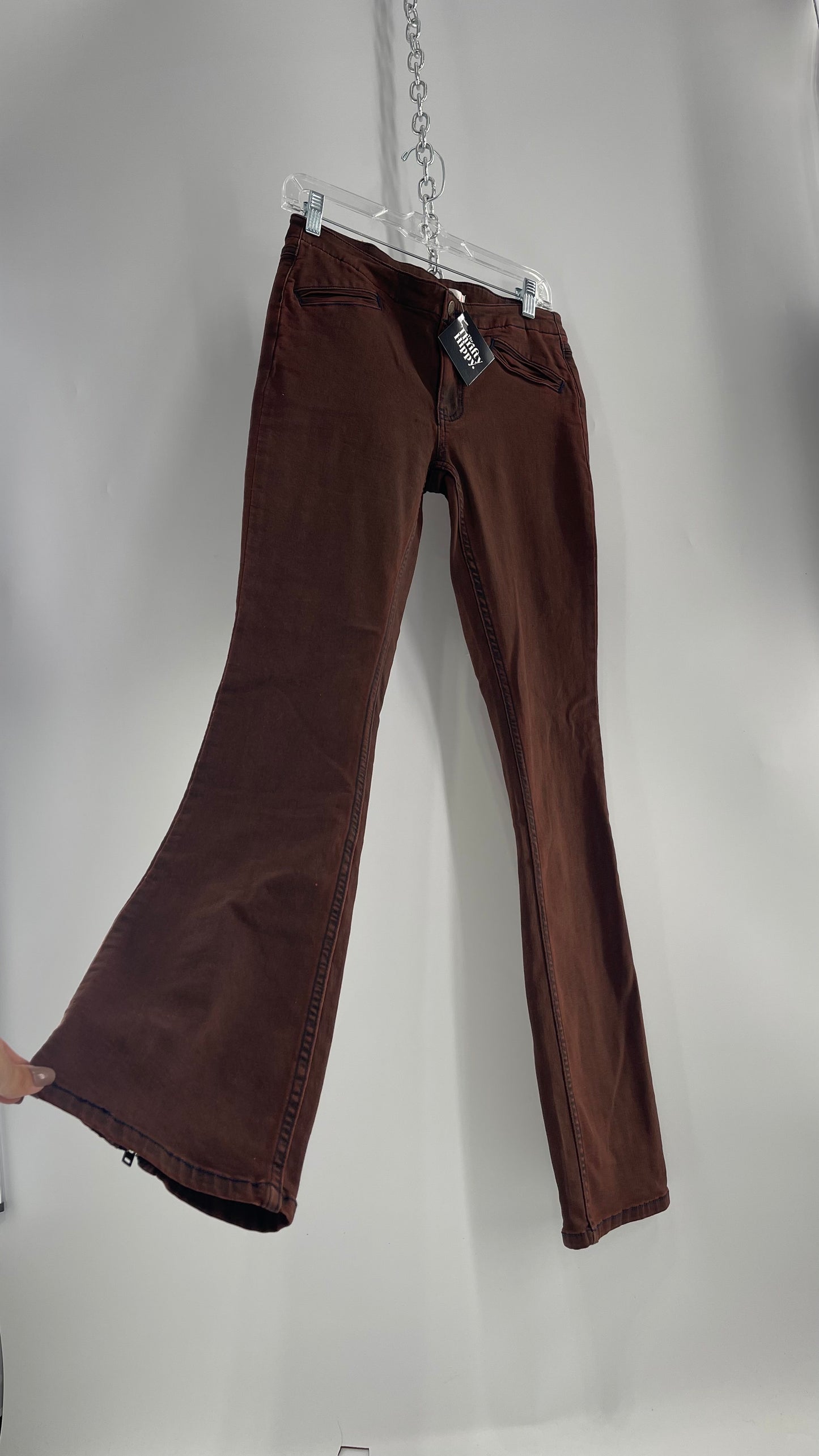 BDG Urban Outfitters Burn Out Brown Kick Flare with Thigh High Zipper Detail (27)