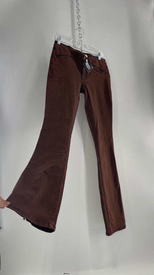 BDG Urban Outfitters Burn Out Brown Kick Flare with Thigh High Zipper Detail (27)