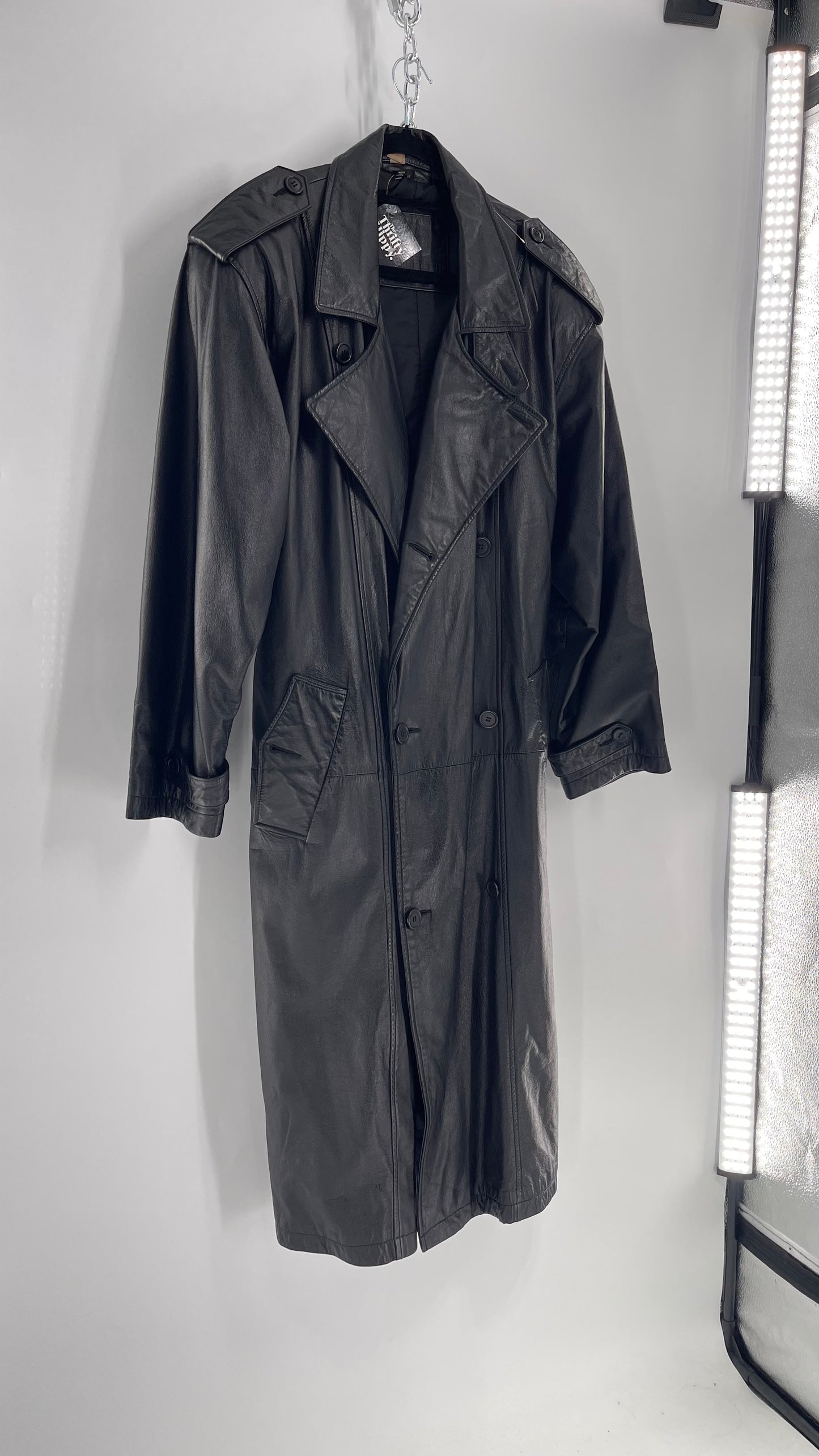 Georgetown Vintage Black Leather Trench Coat (Medium)