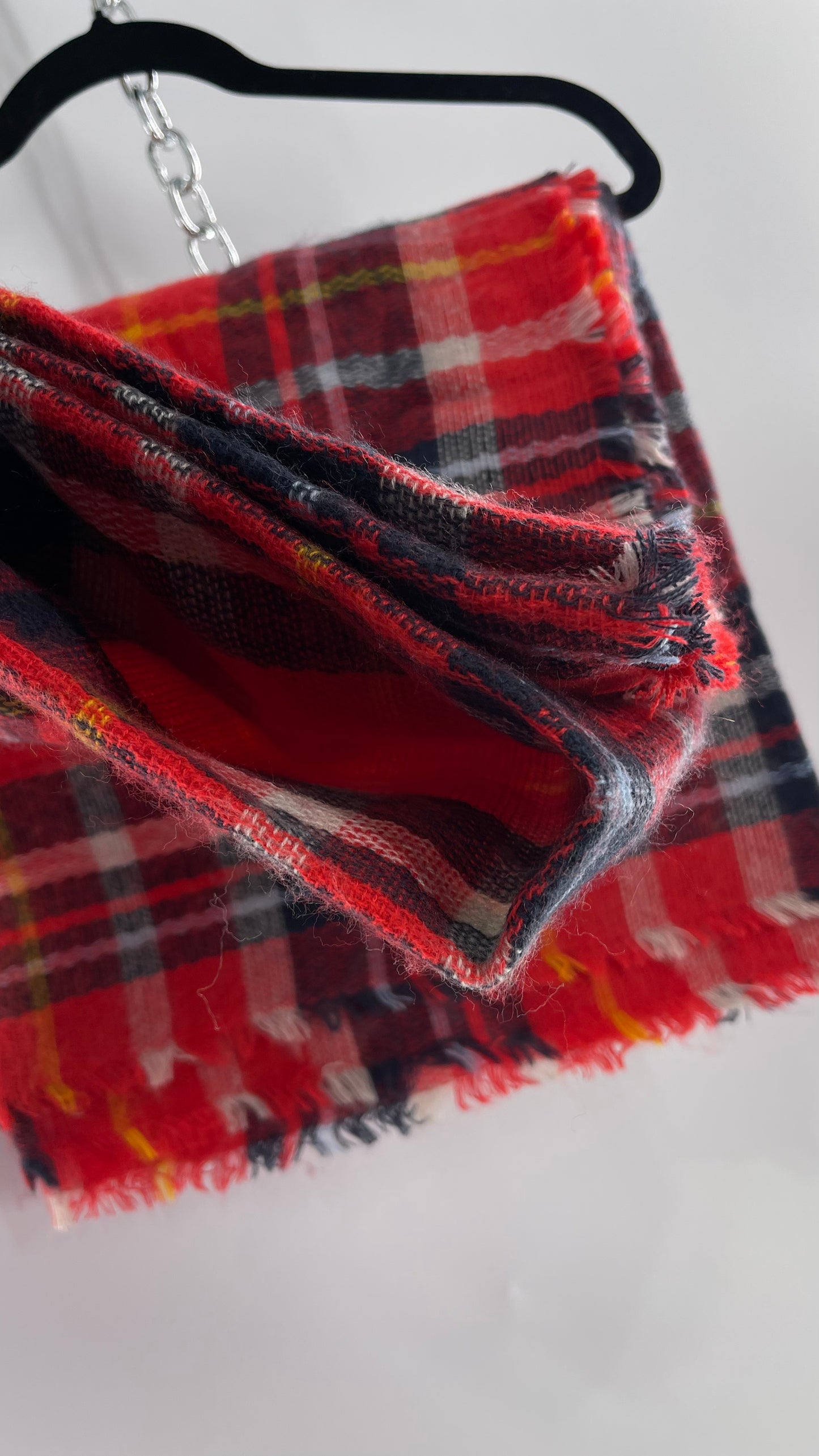 Free People Red Plaid Large Thick Scarf