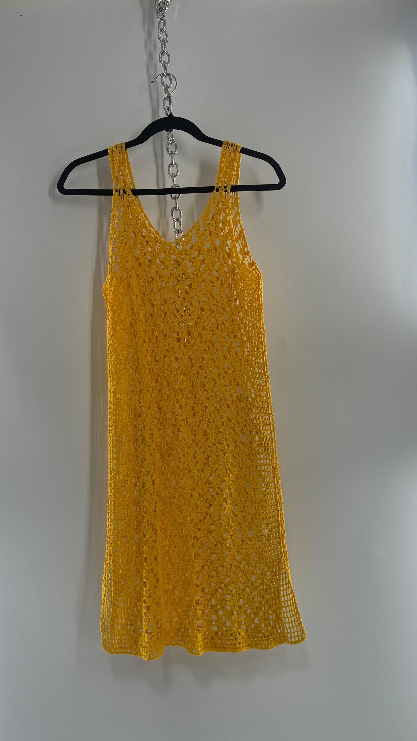 Vintage Brazilian Hand Knit Yellow Crochet Mini Dress (S/M)