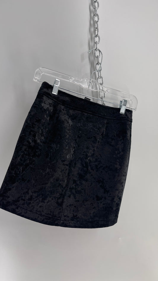 Black Velvet ‘Neoprene’ Lined Mini Skirt (Small)